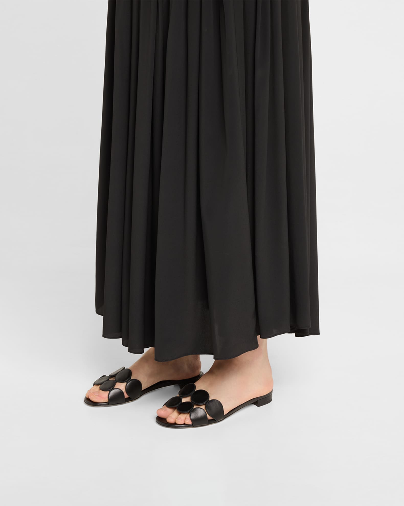 Circle-Cut Leather Flat Slide Sandals 1