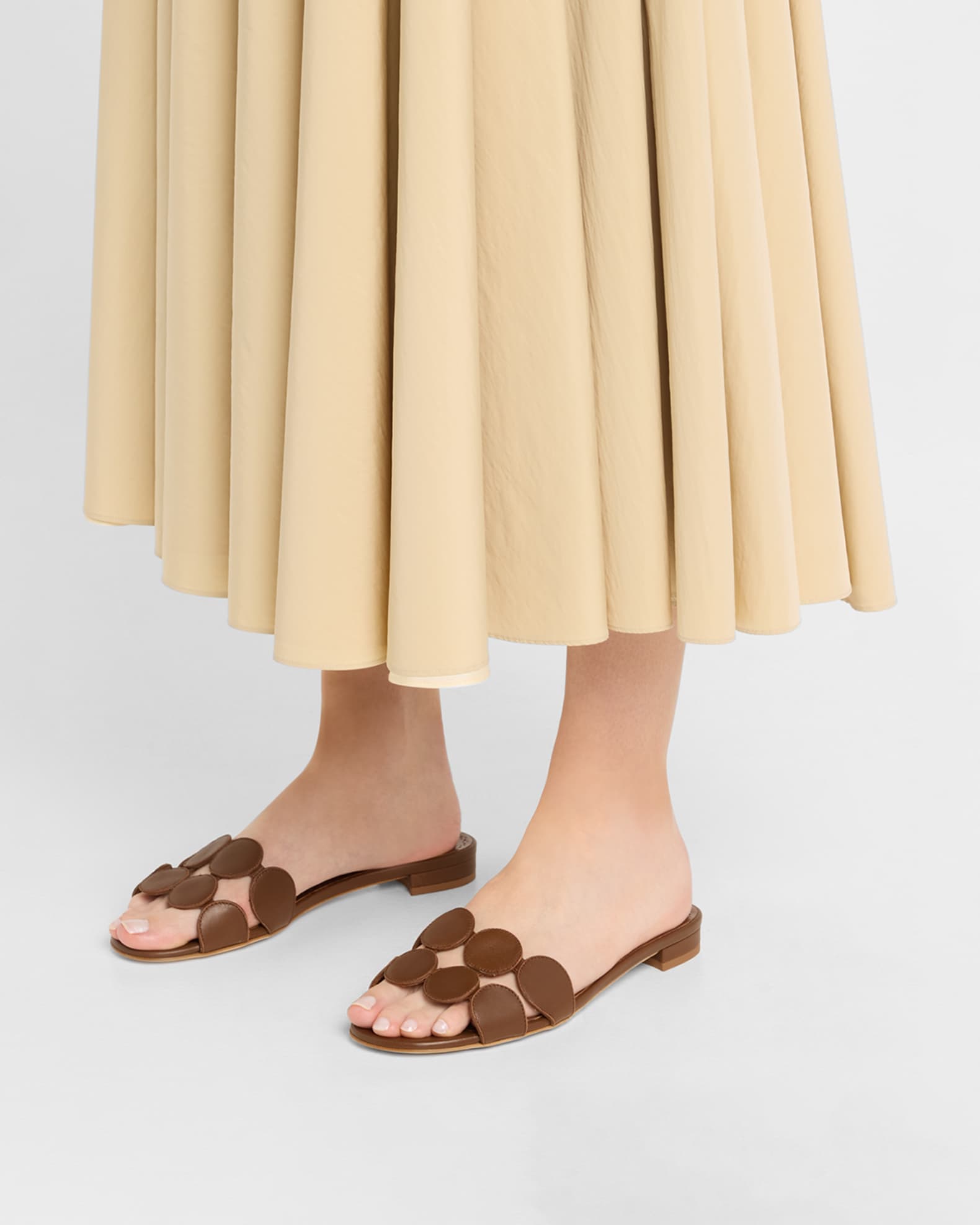 Circle-Cut Leather Flat Slide Sandals 1