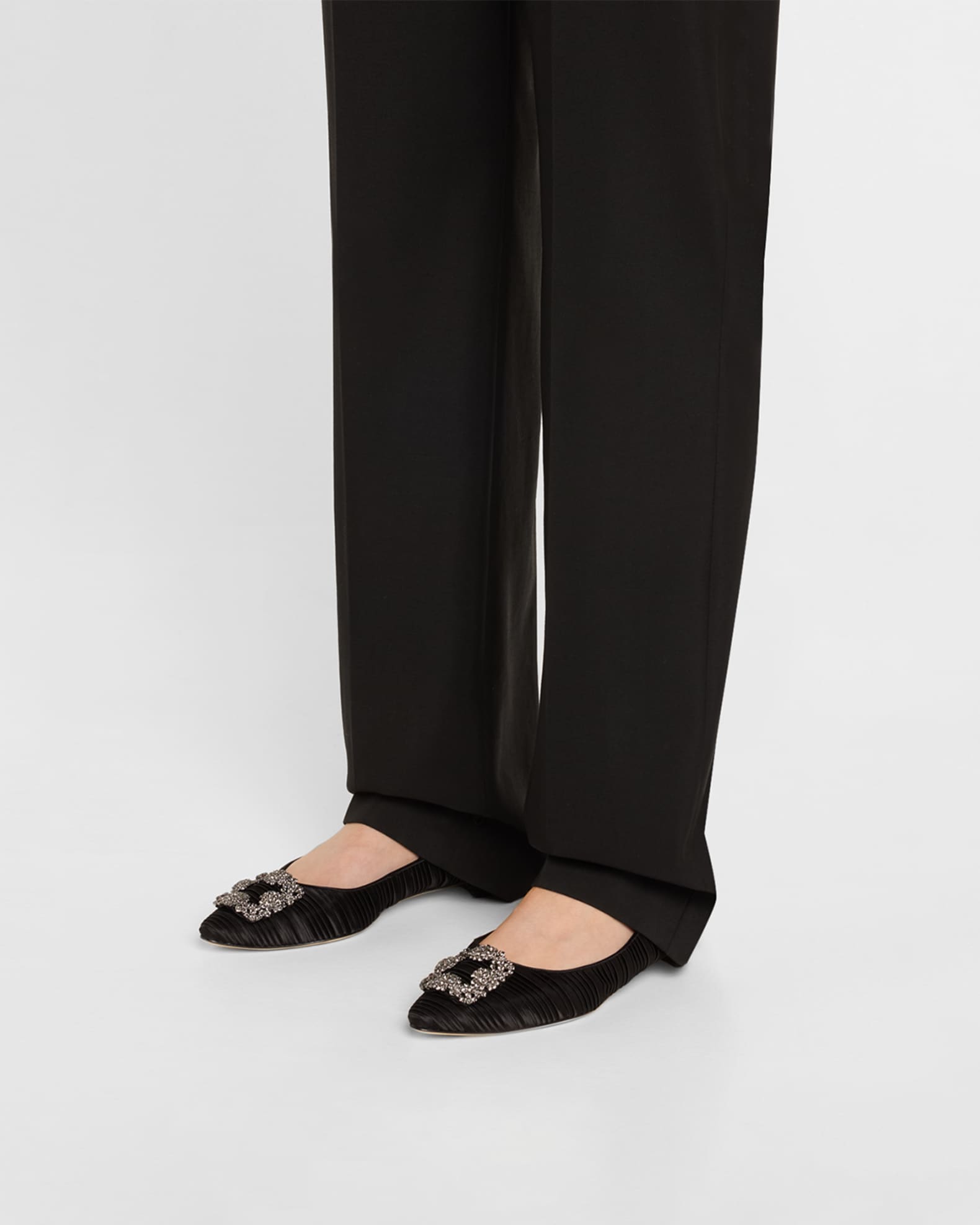 Hangisi Pleated Satin Buckle Ballerina Flats 1
