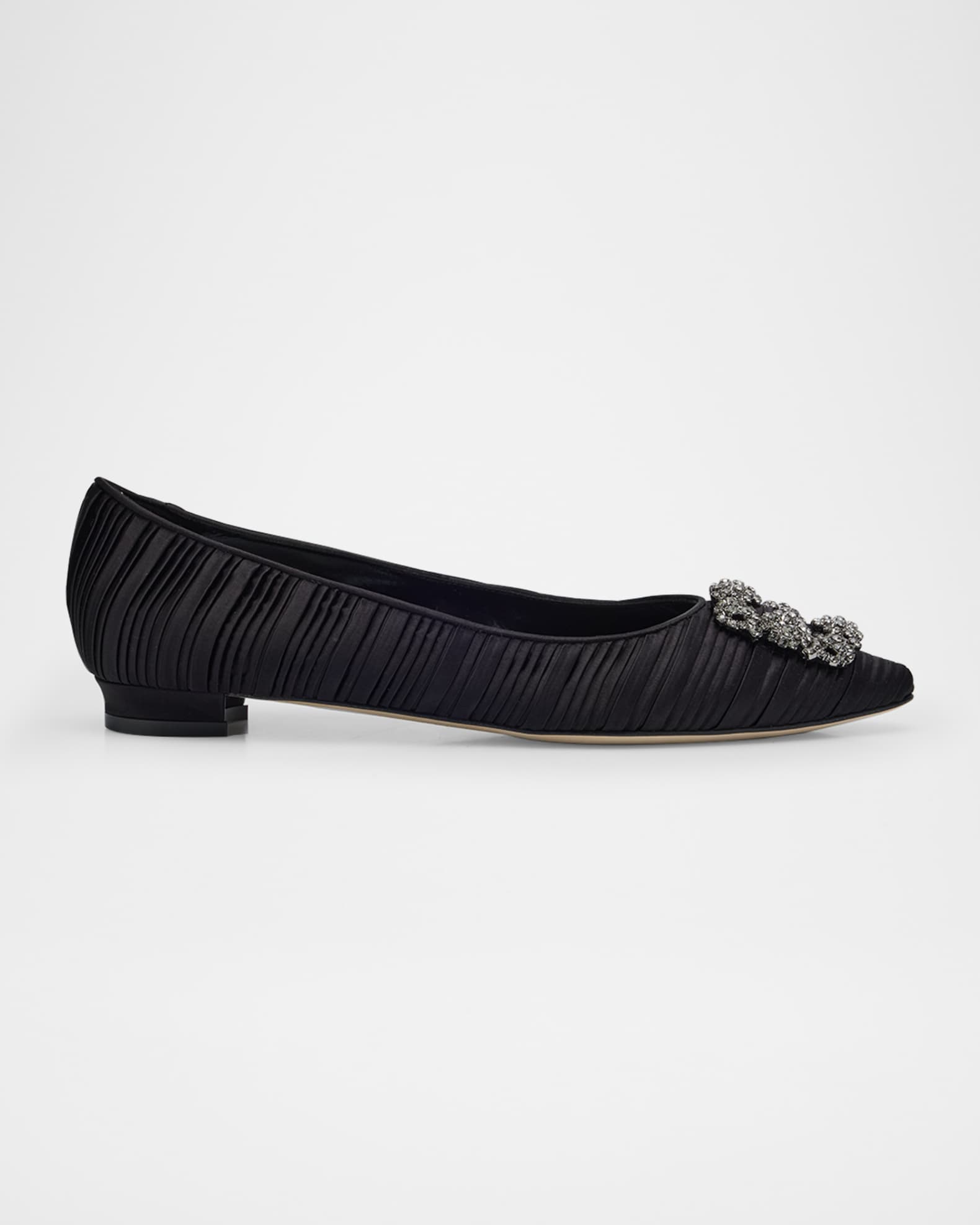 Hangisi Pleated Satin Buckle Ballerina Flats 0