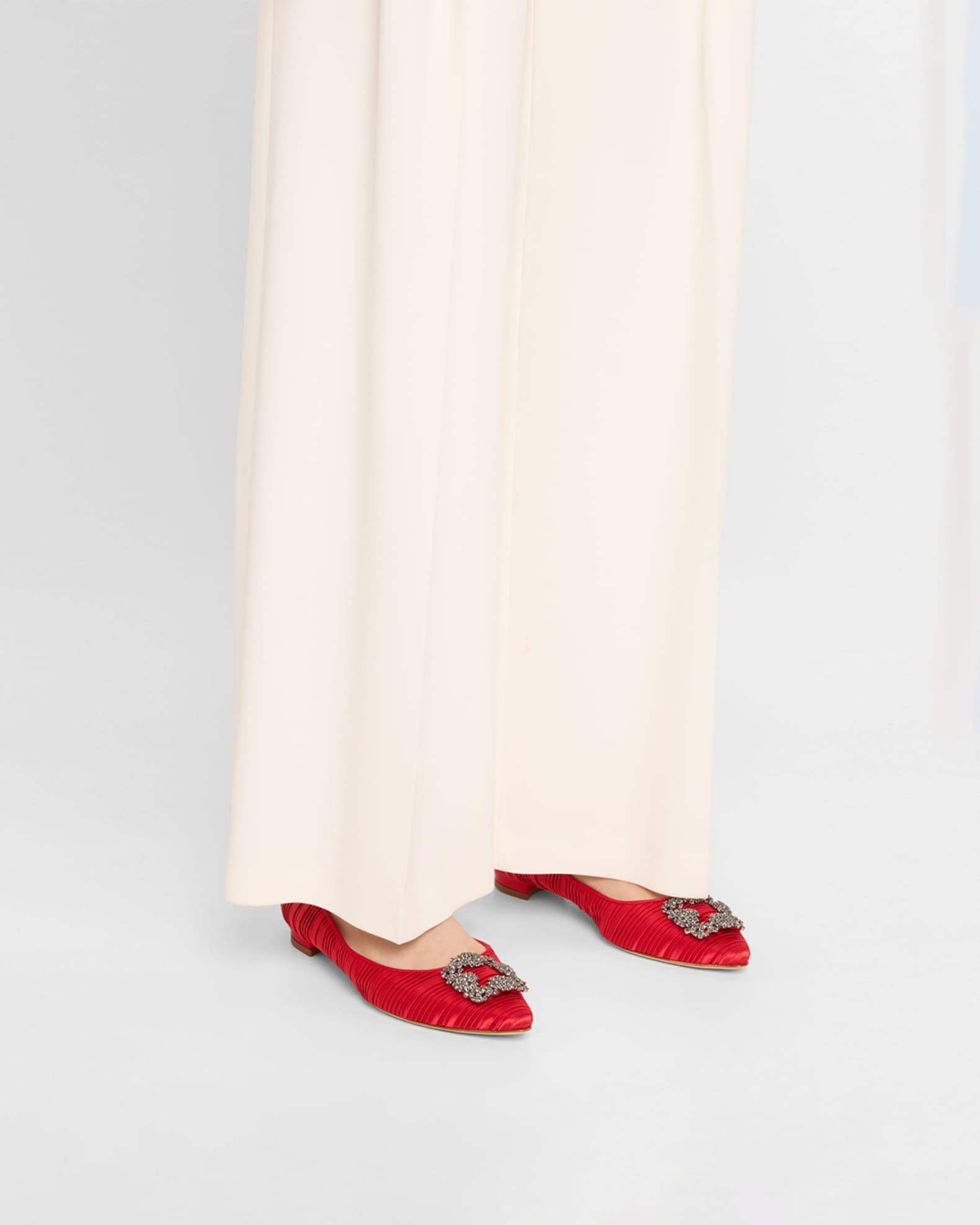 Hangisi Pleated Satin Buckle Ballerina Flats 1