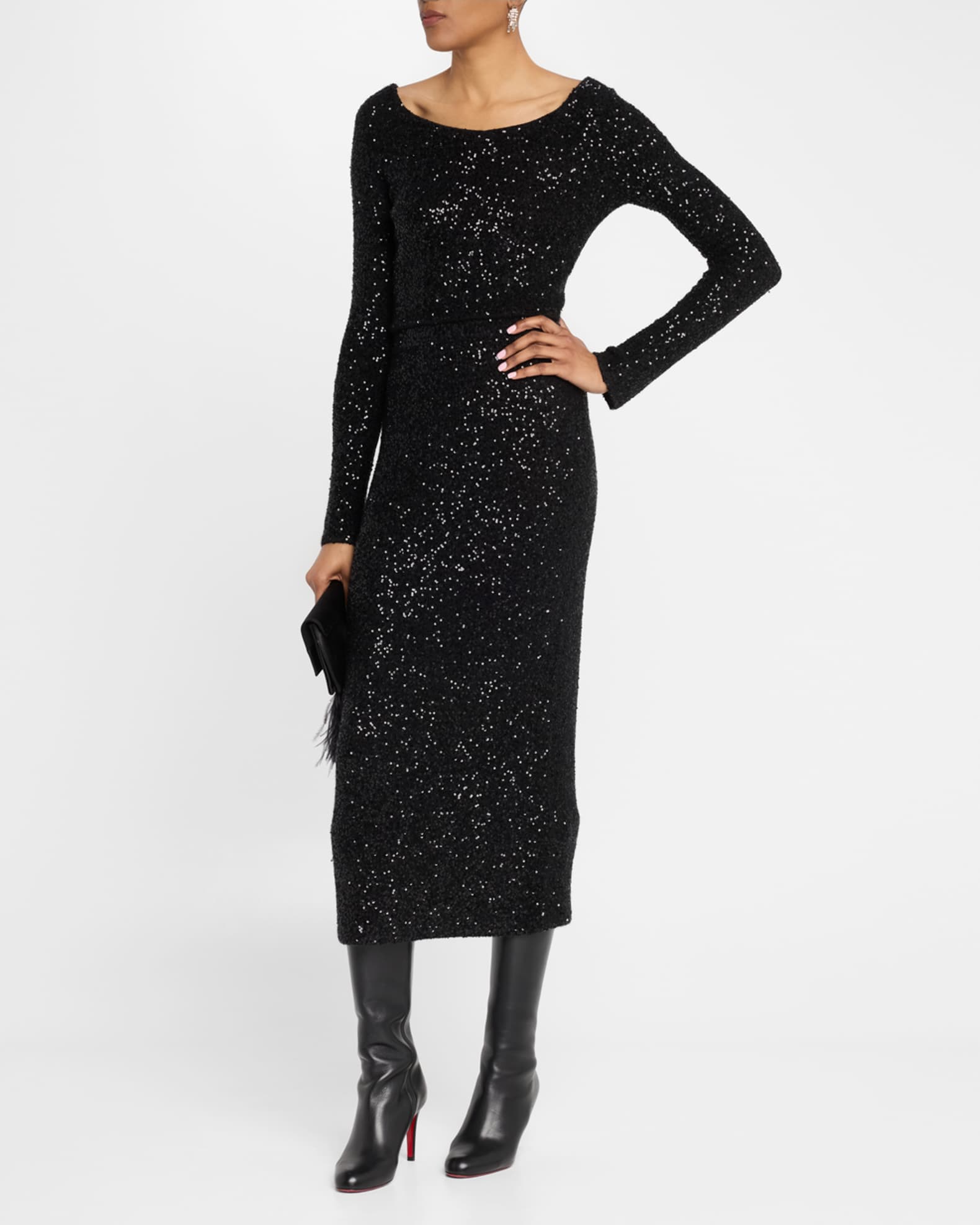 Sequin Cashmere Long-Sleeve Crop Top 1