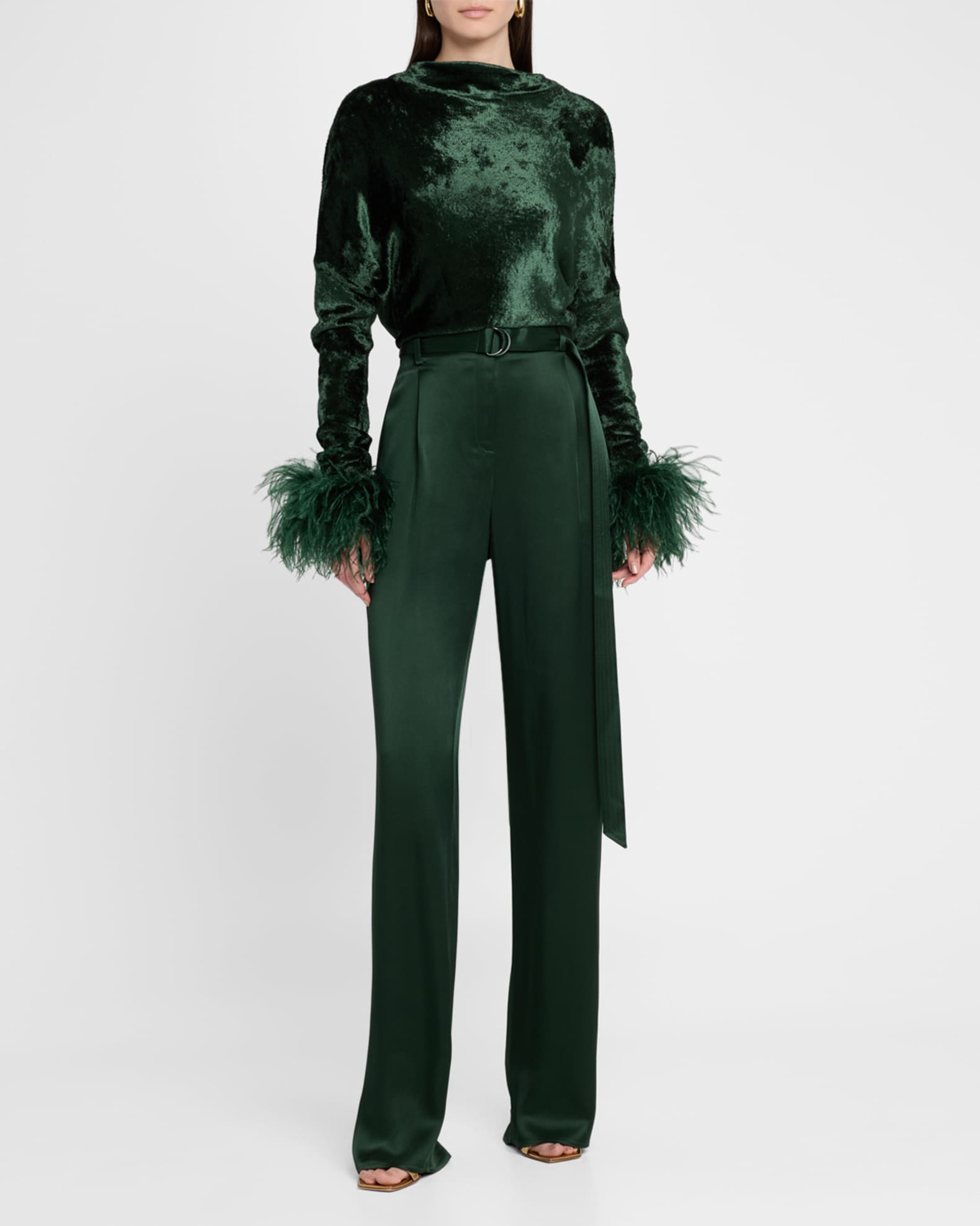Feather-Cuffs Velvet Dolman Top 1