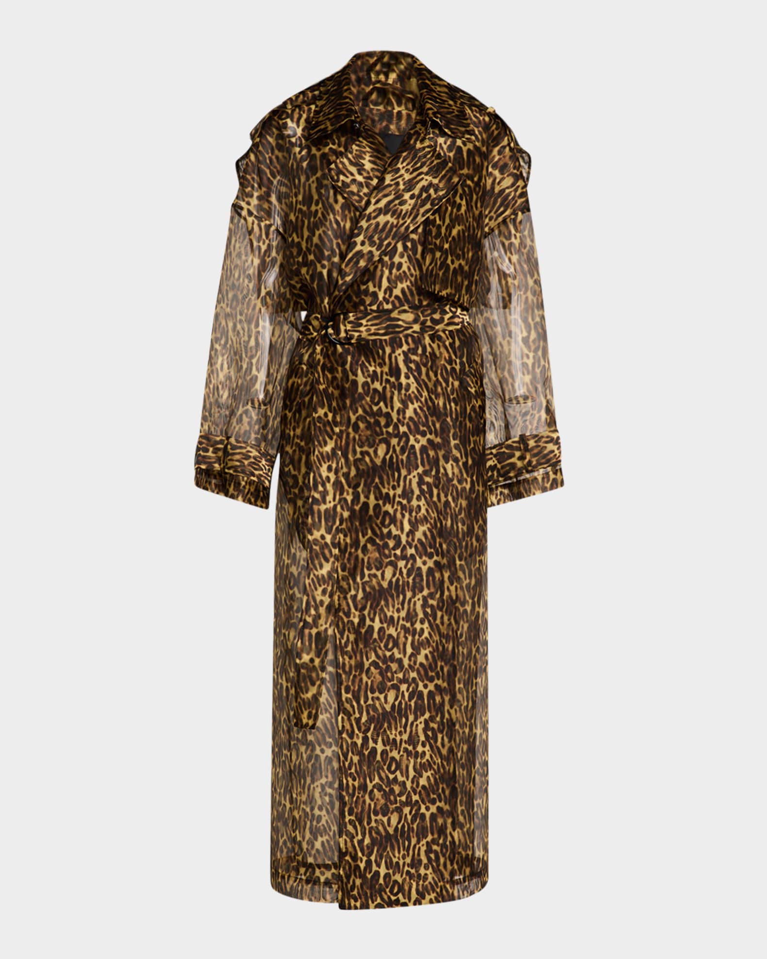 LAPOINTE Print Organza Double Breasted Trench Coat Leopard