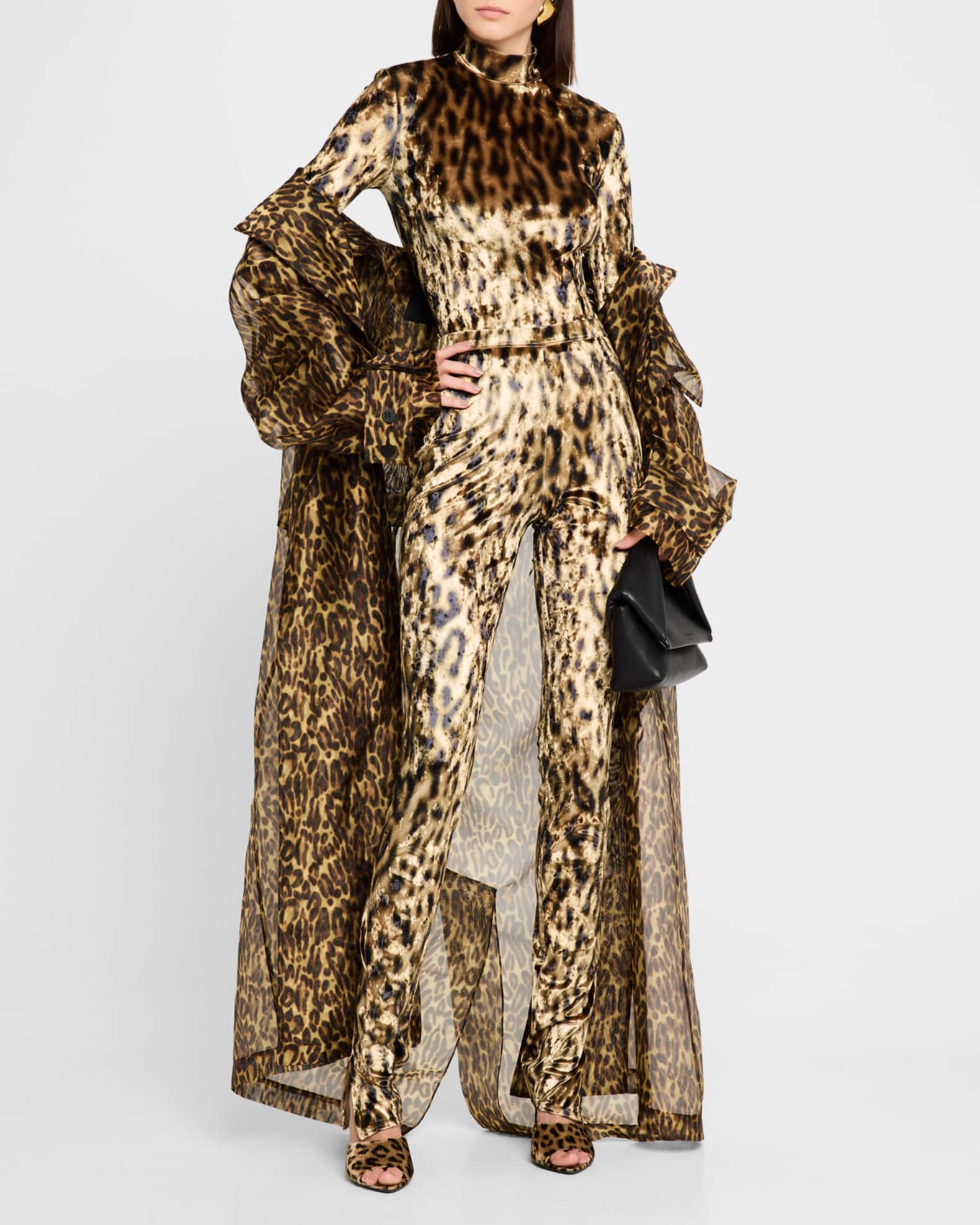 Leopard-Print Velvet Split-Hem Leggings 1