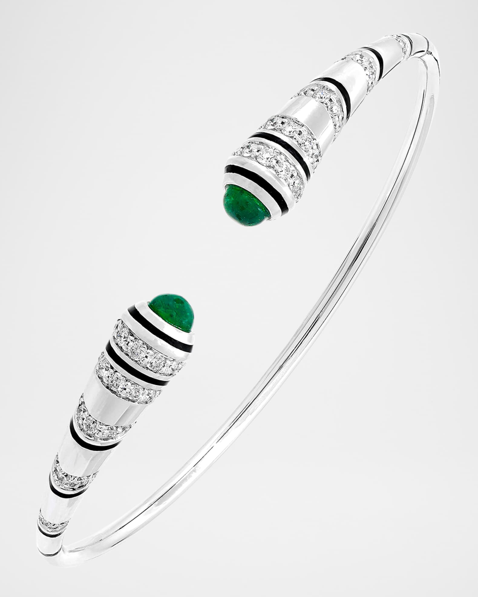 Mushabak Bangle in 18K White Gold with Diamonds and Emeralds 1