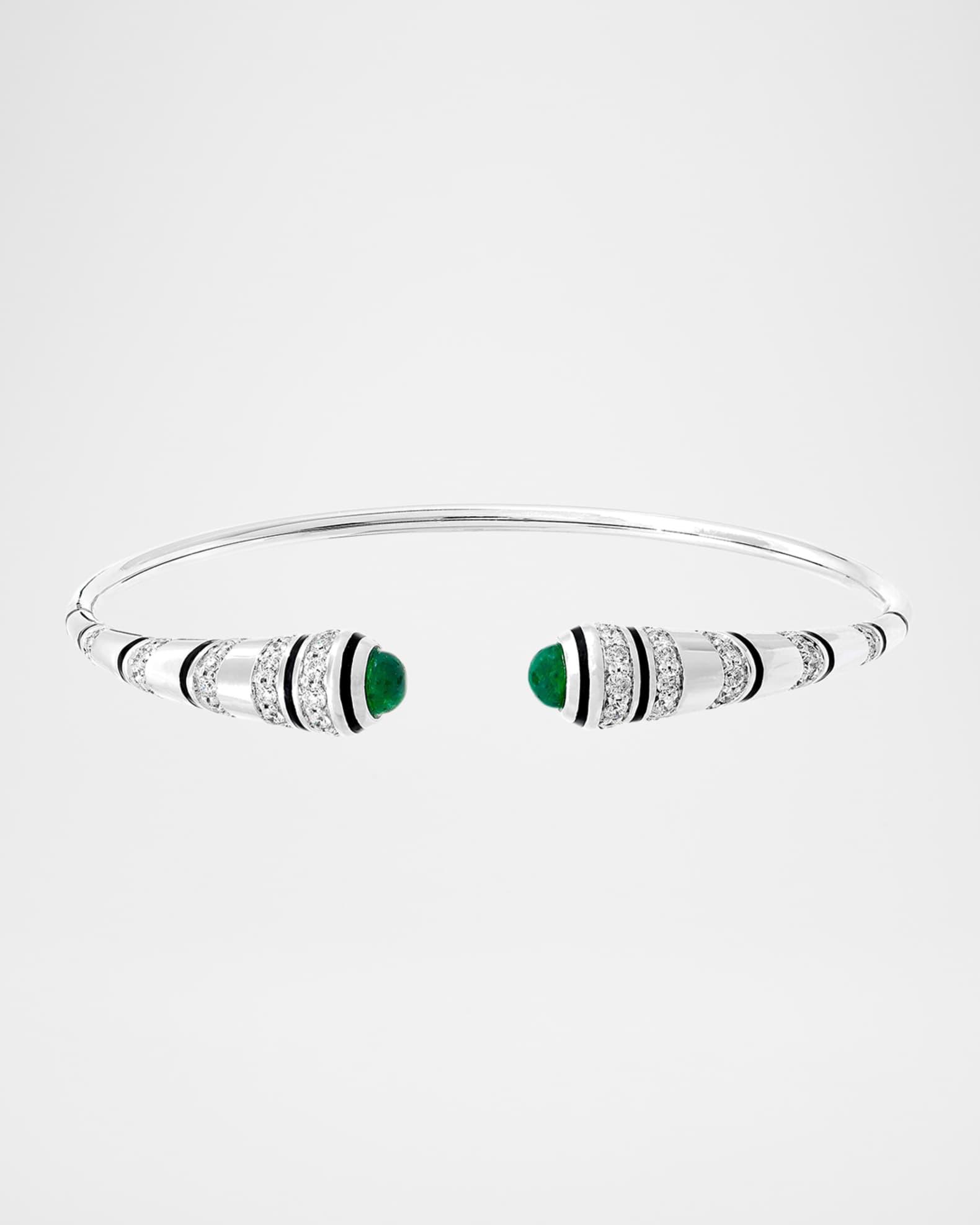 Mushabak Bangle in 18K White Gold with Diamonds and Emeralds 0