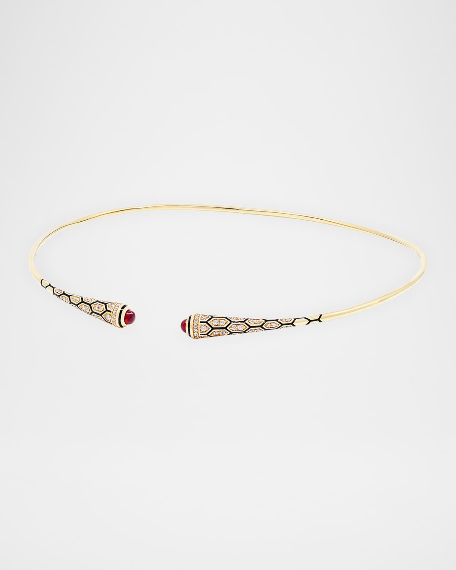 18K Yellow Gold Mushabak Diamond and Ruby Necklace