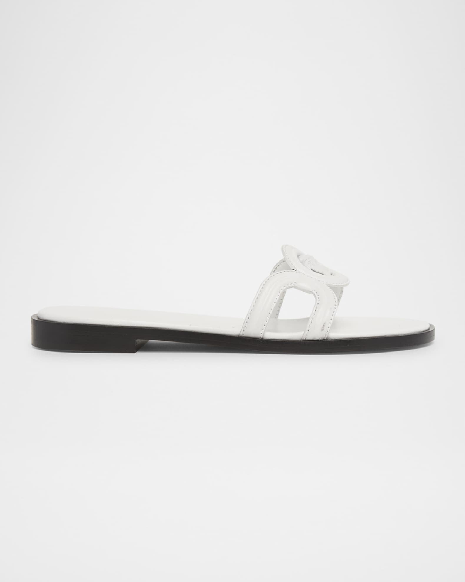 Medusa Leather Flat Slide Sandals 0