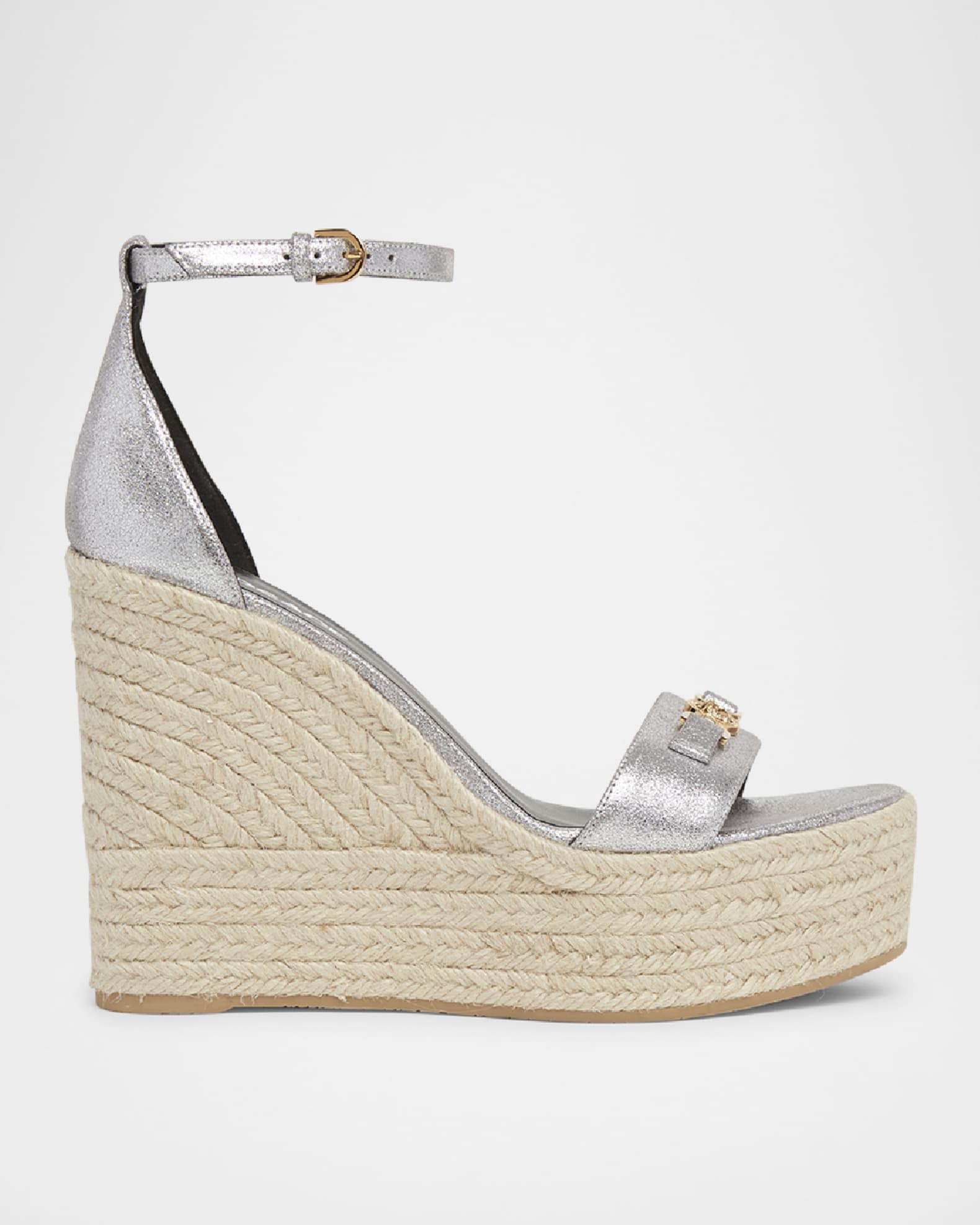 Versace Medusa 95 Metallic Leather Wedge Sandals Neiman Marcus