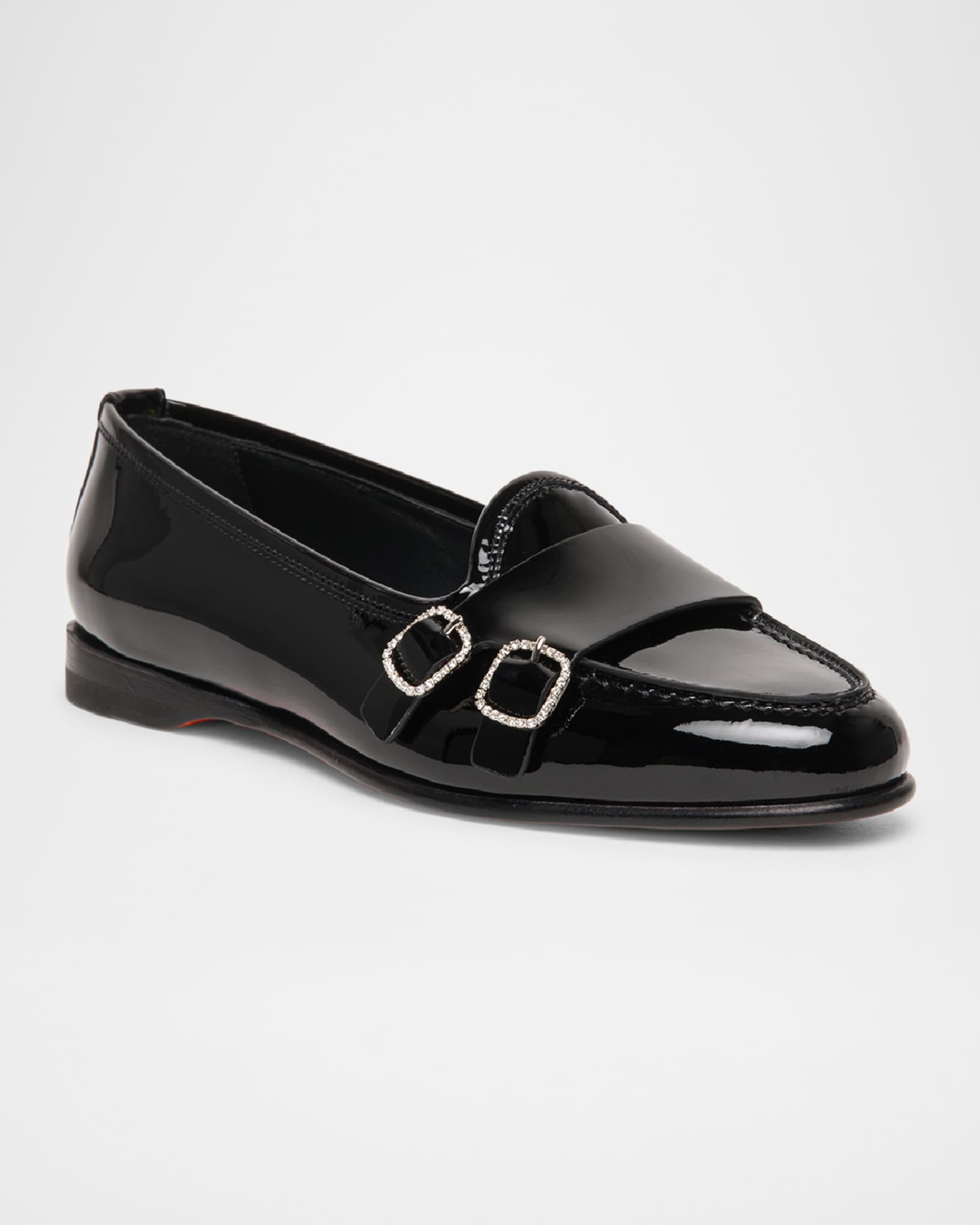 Andrea Patent Leather Double-Buckle Loafers  1