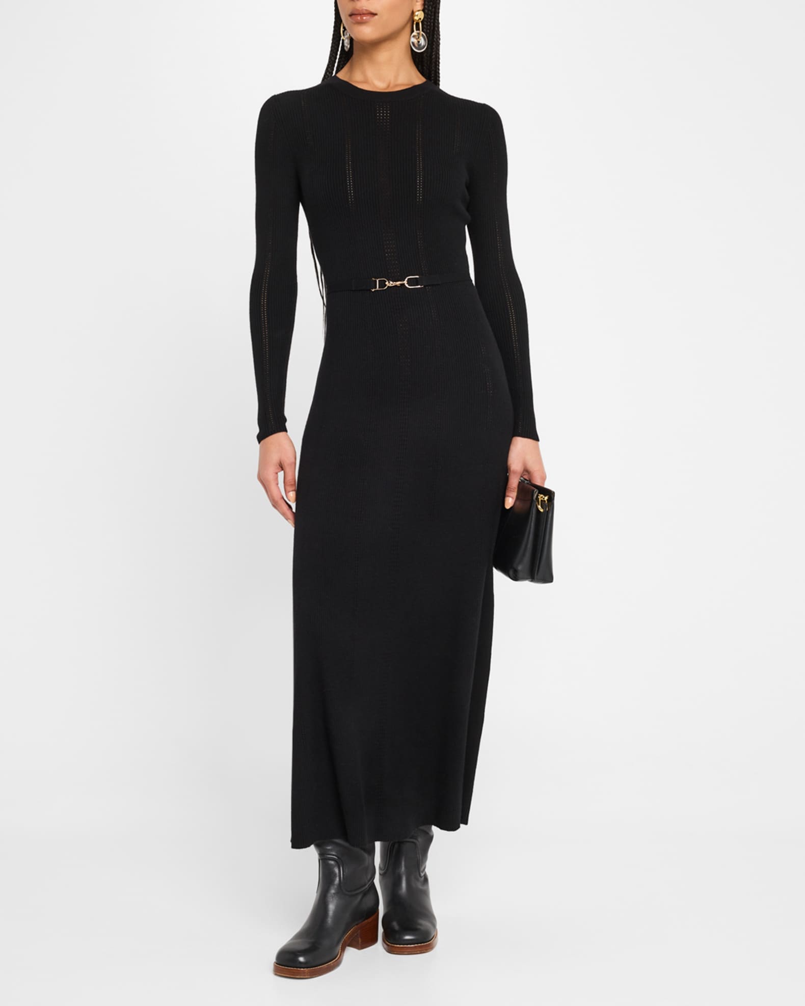 Imagene Long-Sleeve Belted Wool Dress 1