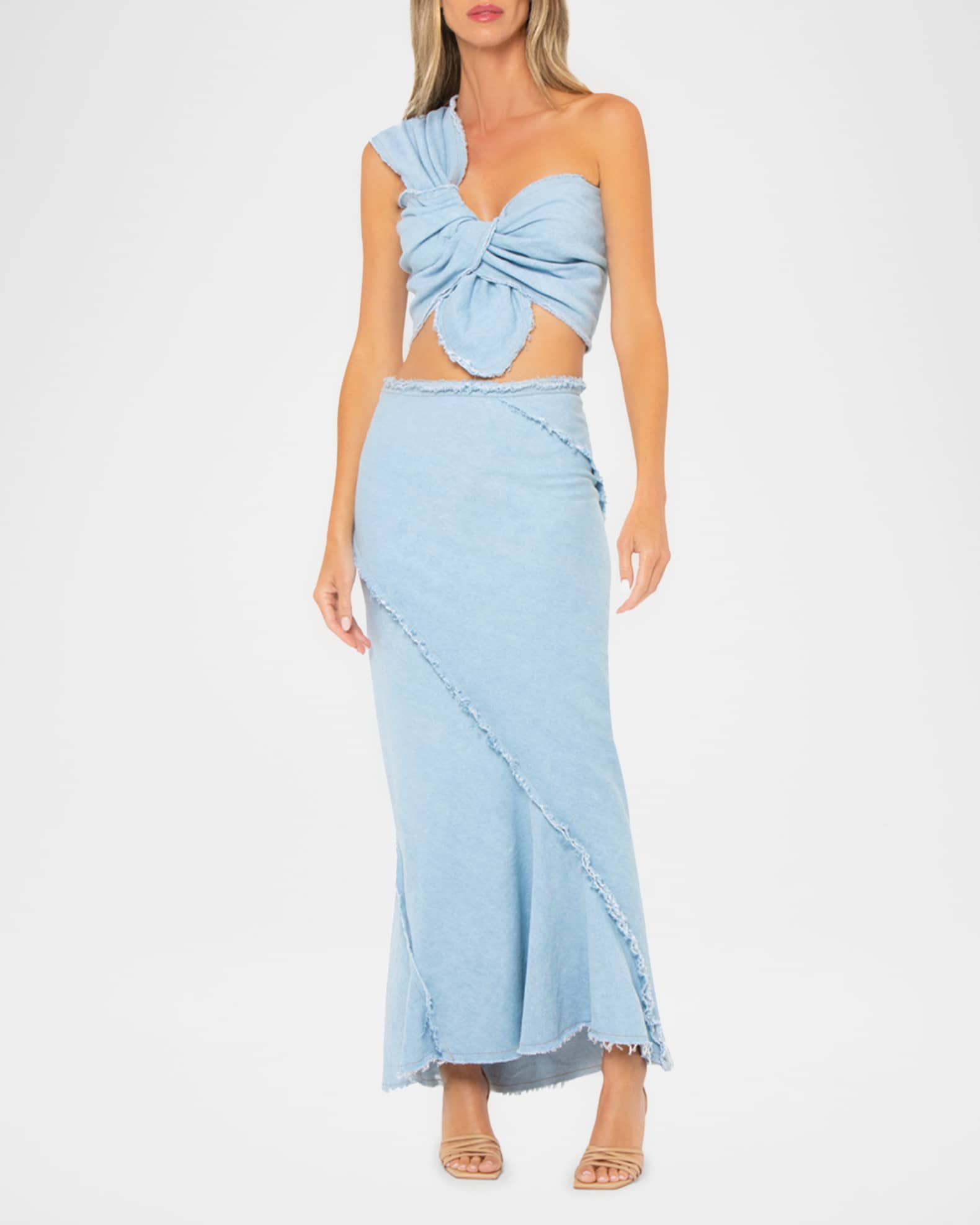 Sol Chambray Twist-Front Crop Top 1