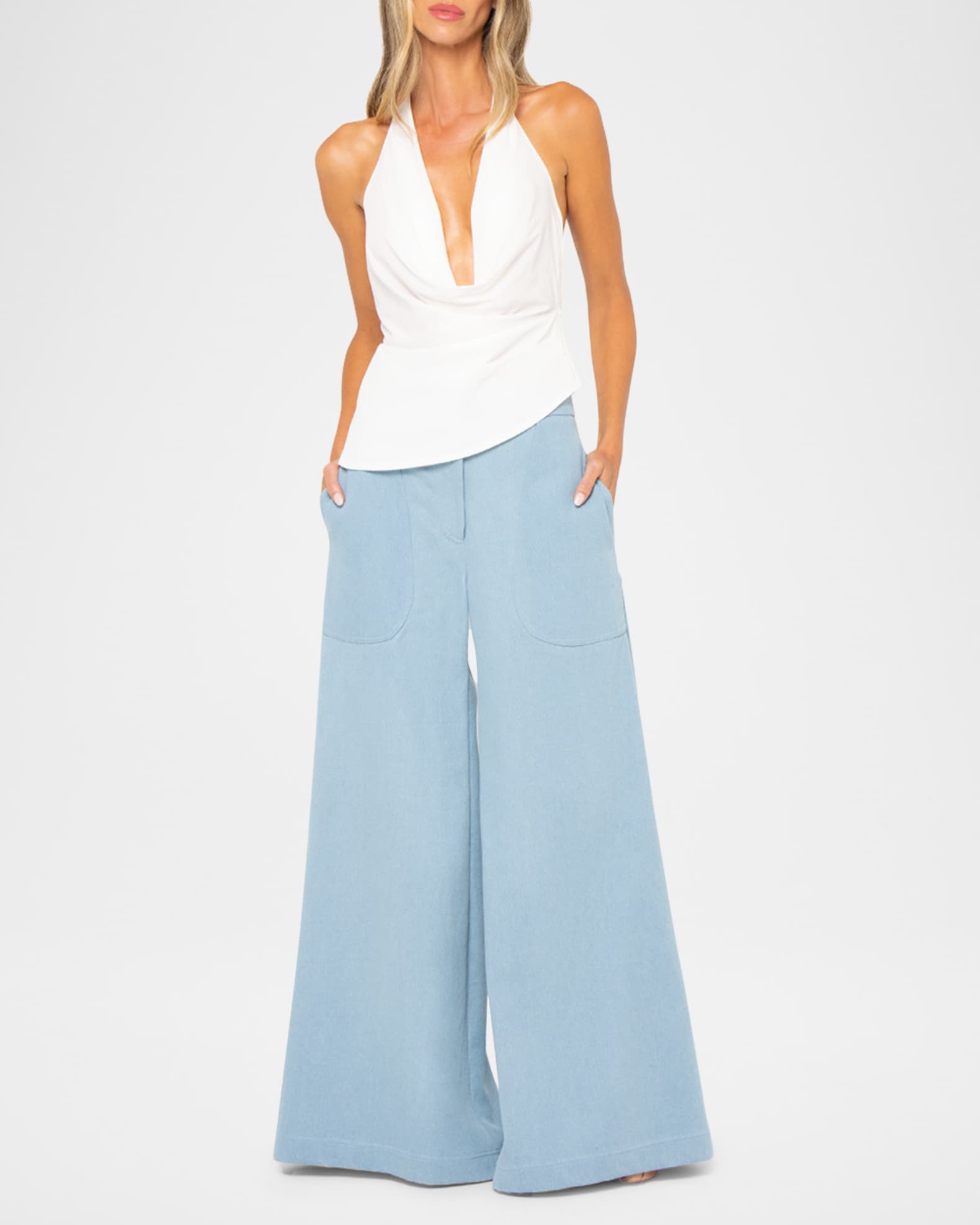 Oslo Chambray Wide-Leg Pants 0