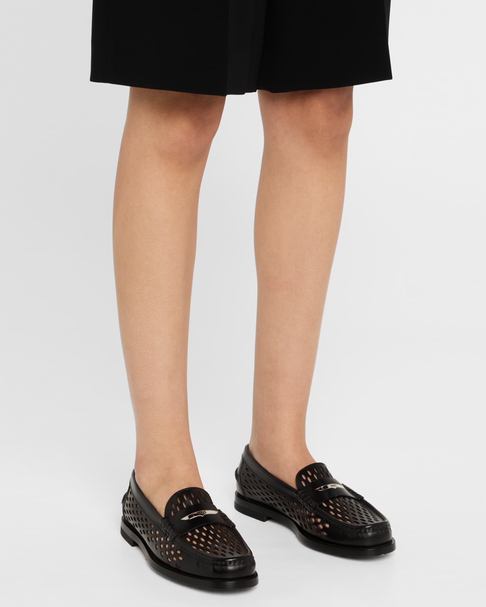 Perforated Leather Driver Penny Loafers 1