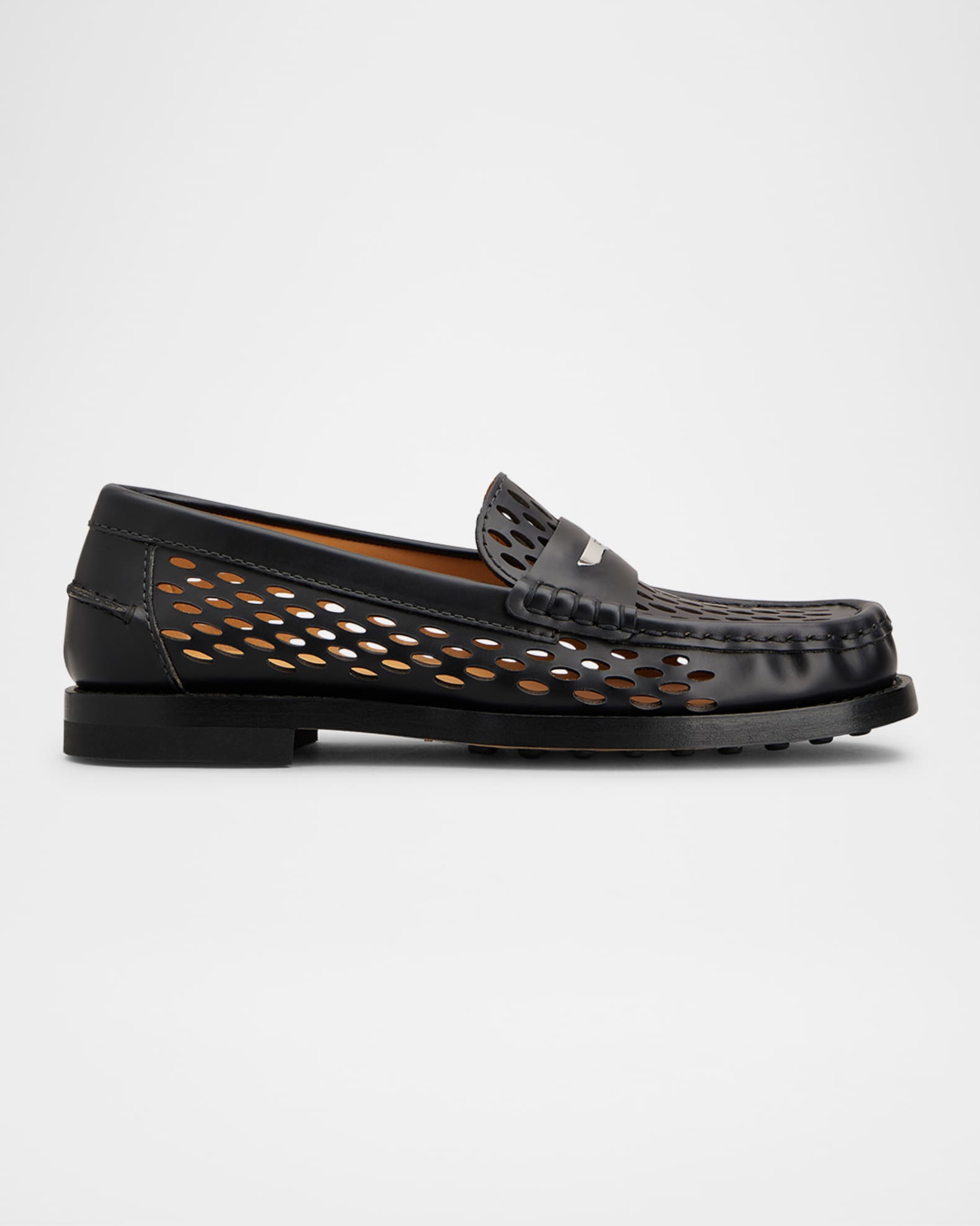 Perforated Leather Driver Penny Loafers 0