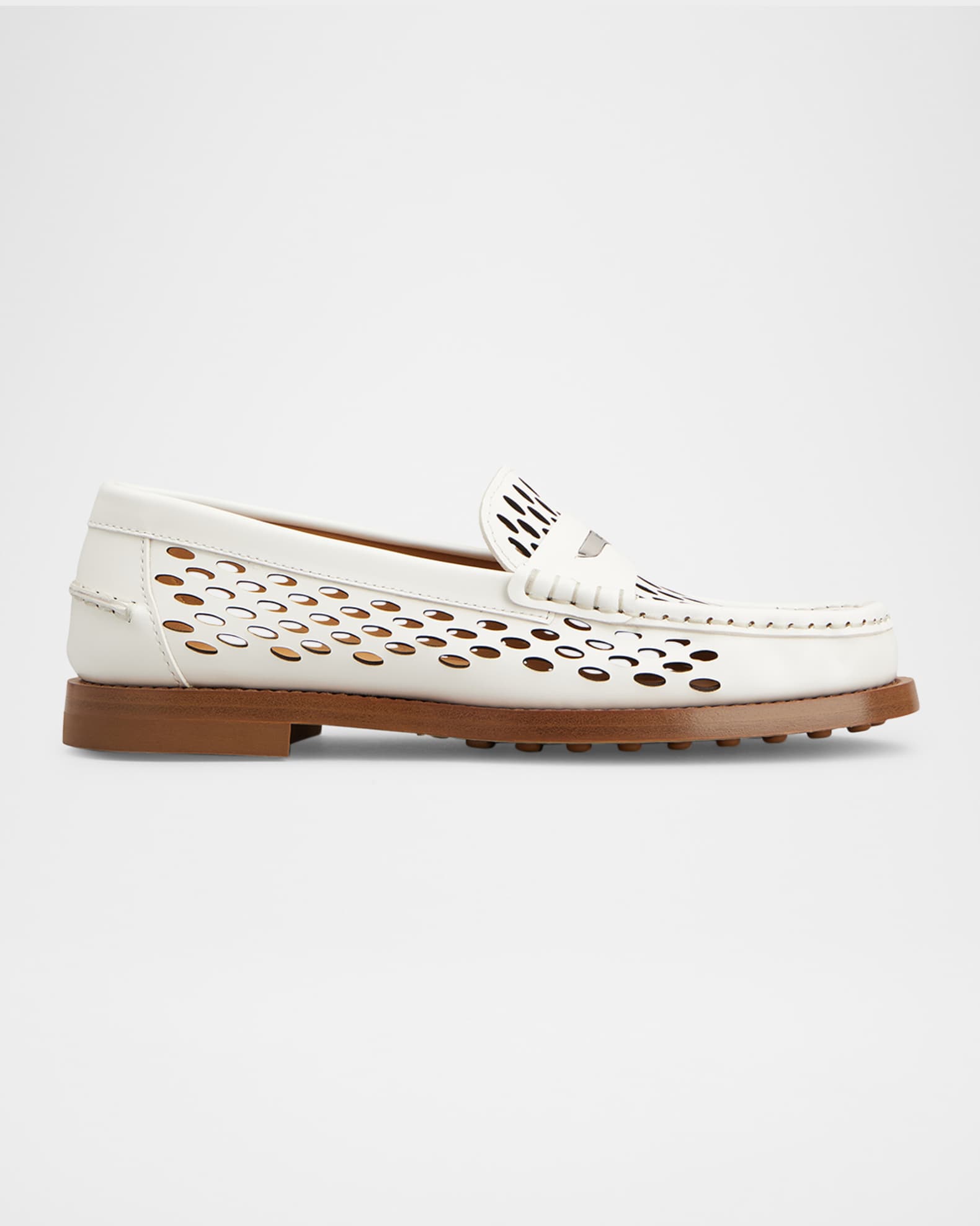 Perforated Leather Driver Penny Loafers 0
