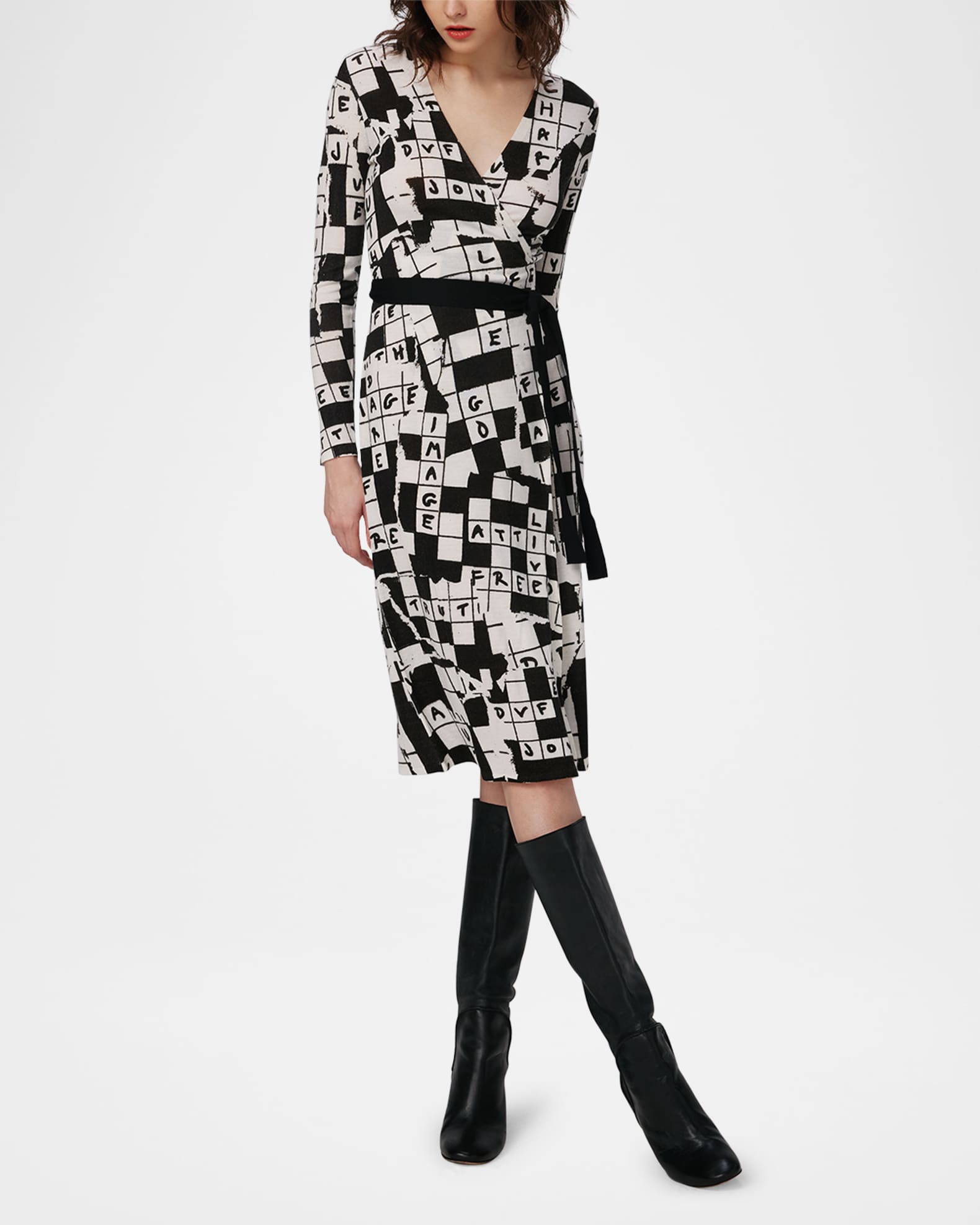 Luella Crossword Print Midi Wrap Dress