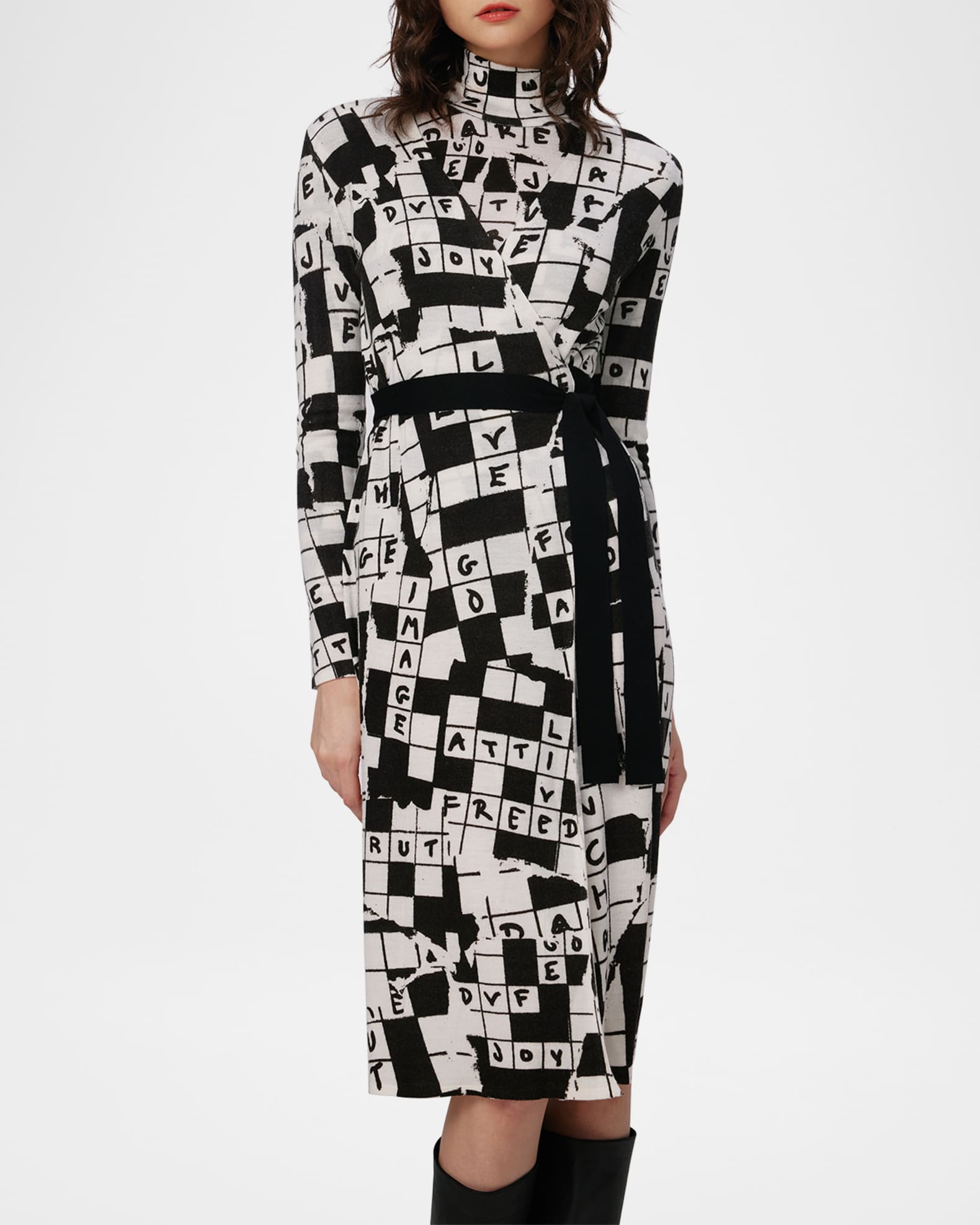 Luella Crossword Print Midi Wrap Dress