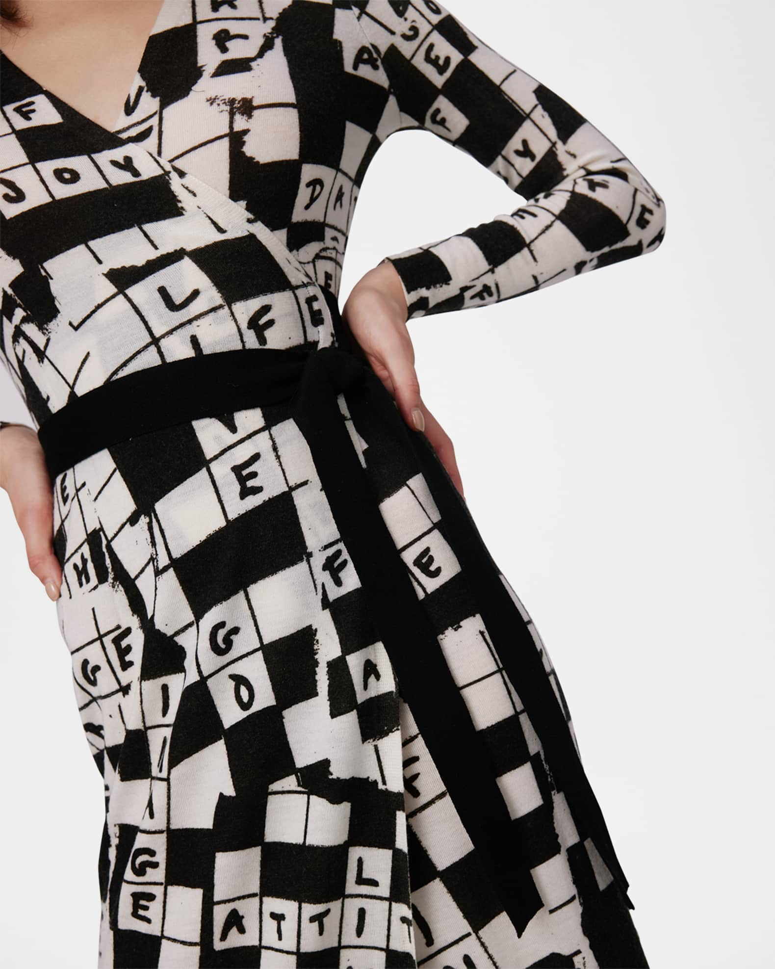 Luella Crossword Print Midi Wrap Dress
