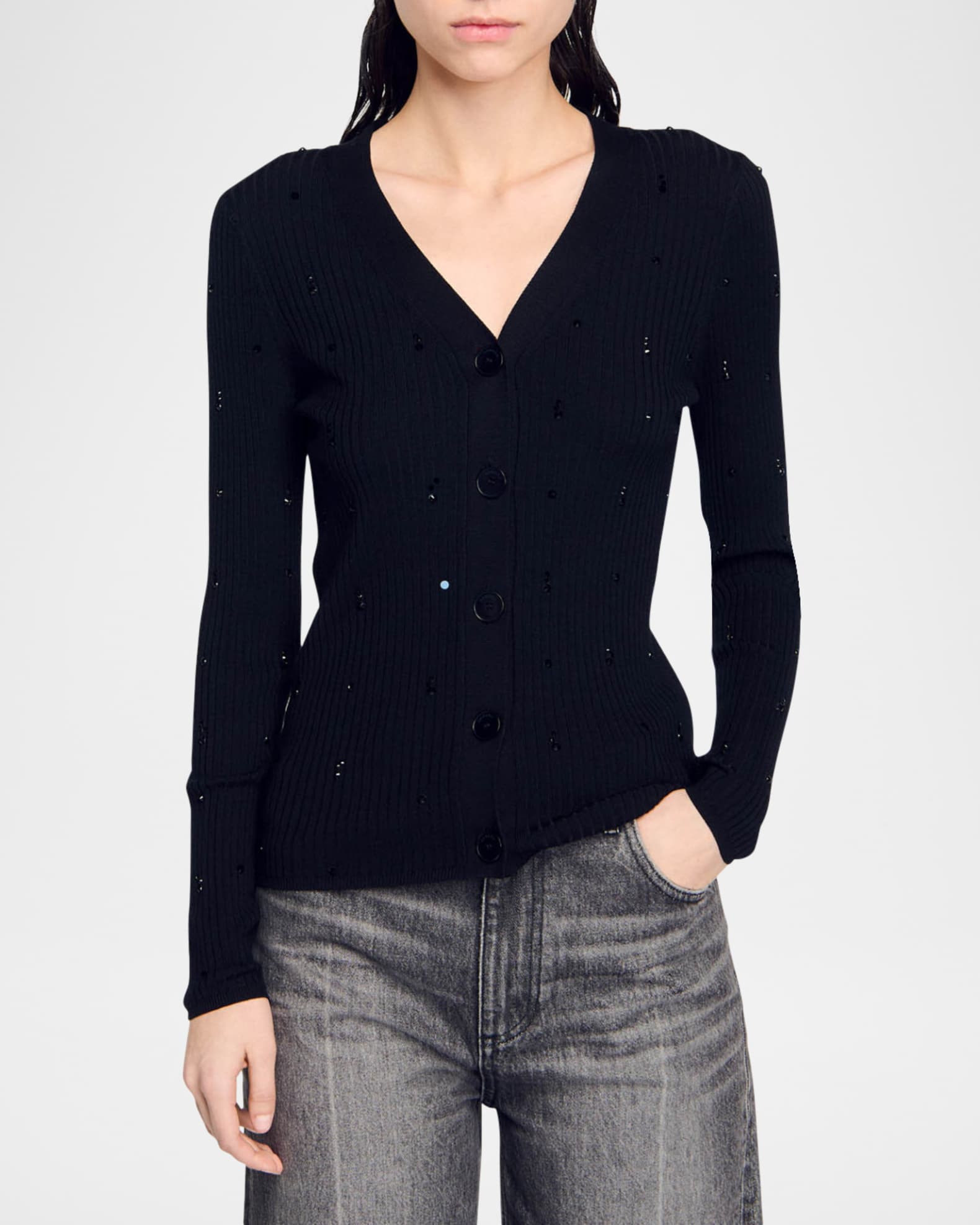 Sandro ribbed knit buttoned cardigan on sale