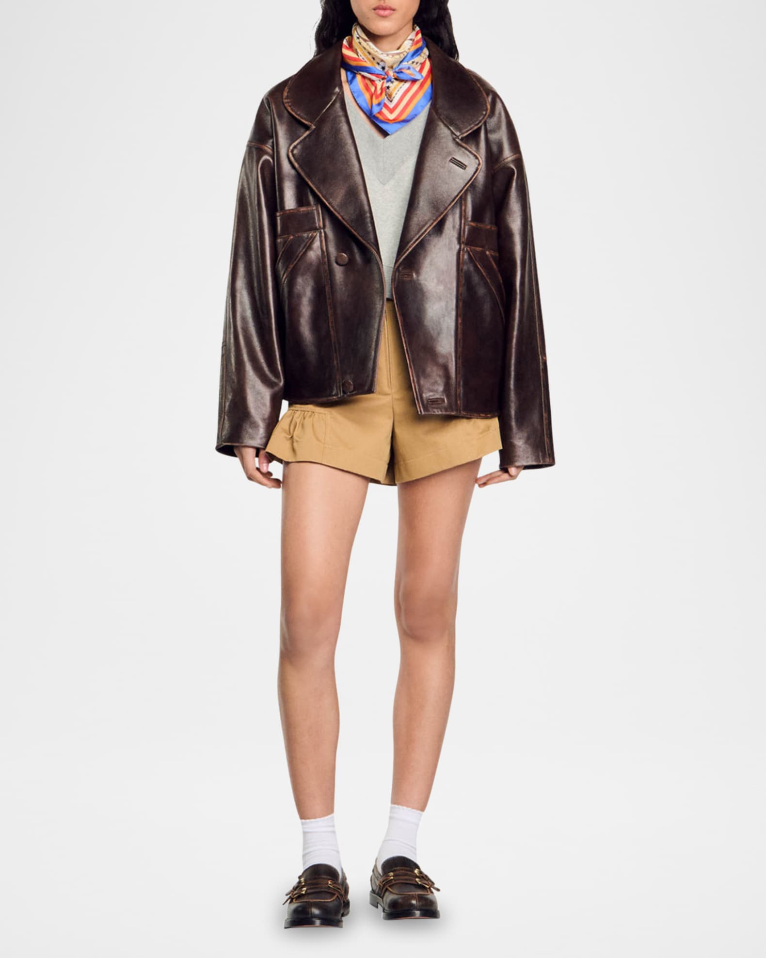 Sandro Clem Wrap Distressed Lambskin Leather Jacket | Neiman Marcus