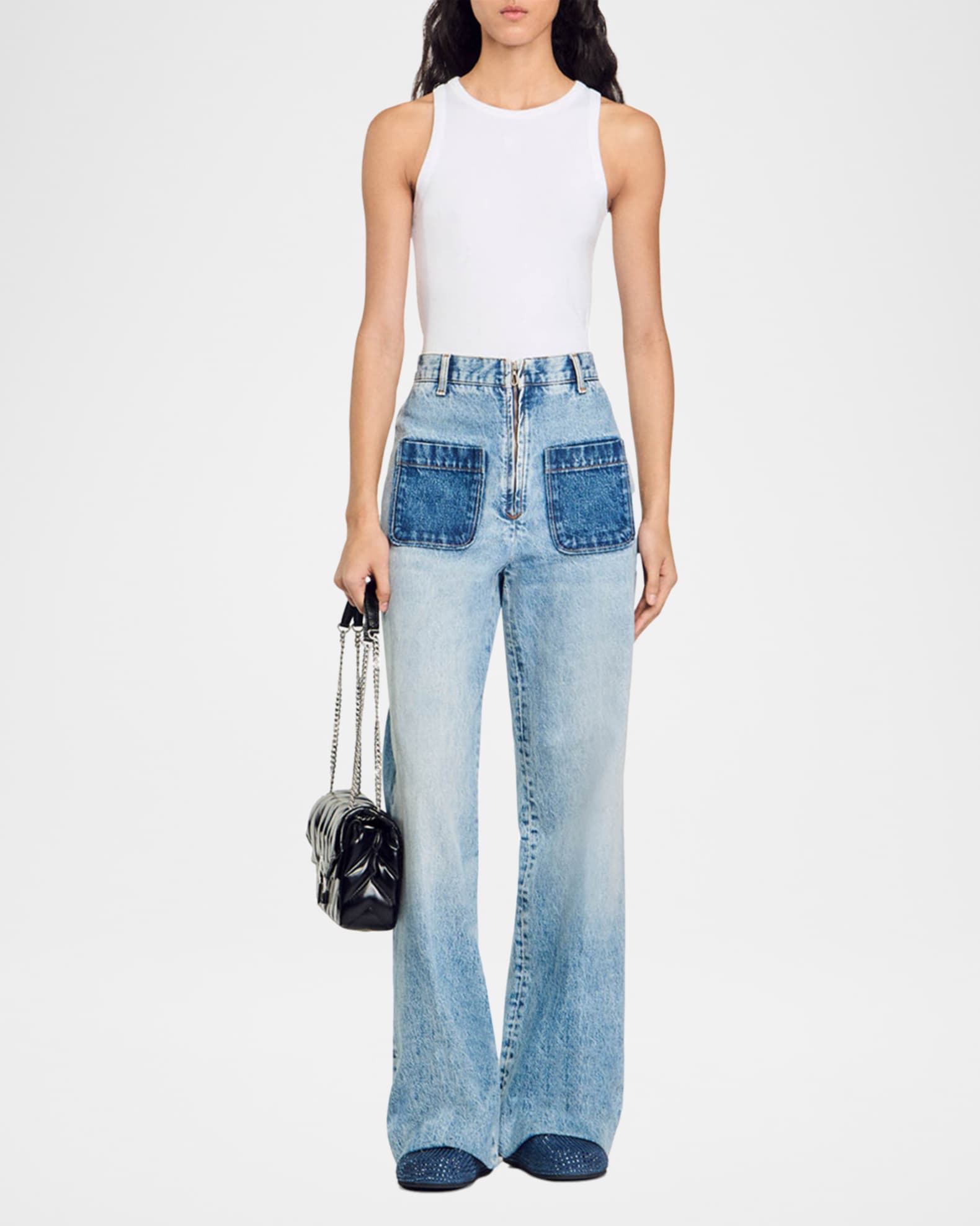 Oslone Wide-Leg Patch Pocket Jeans 1