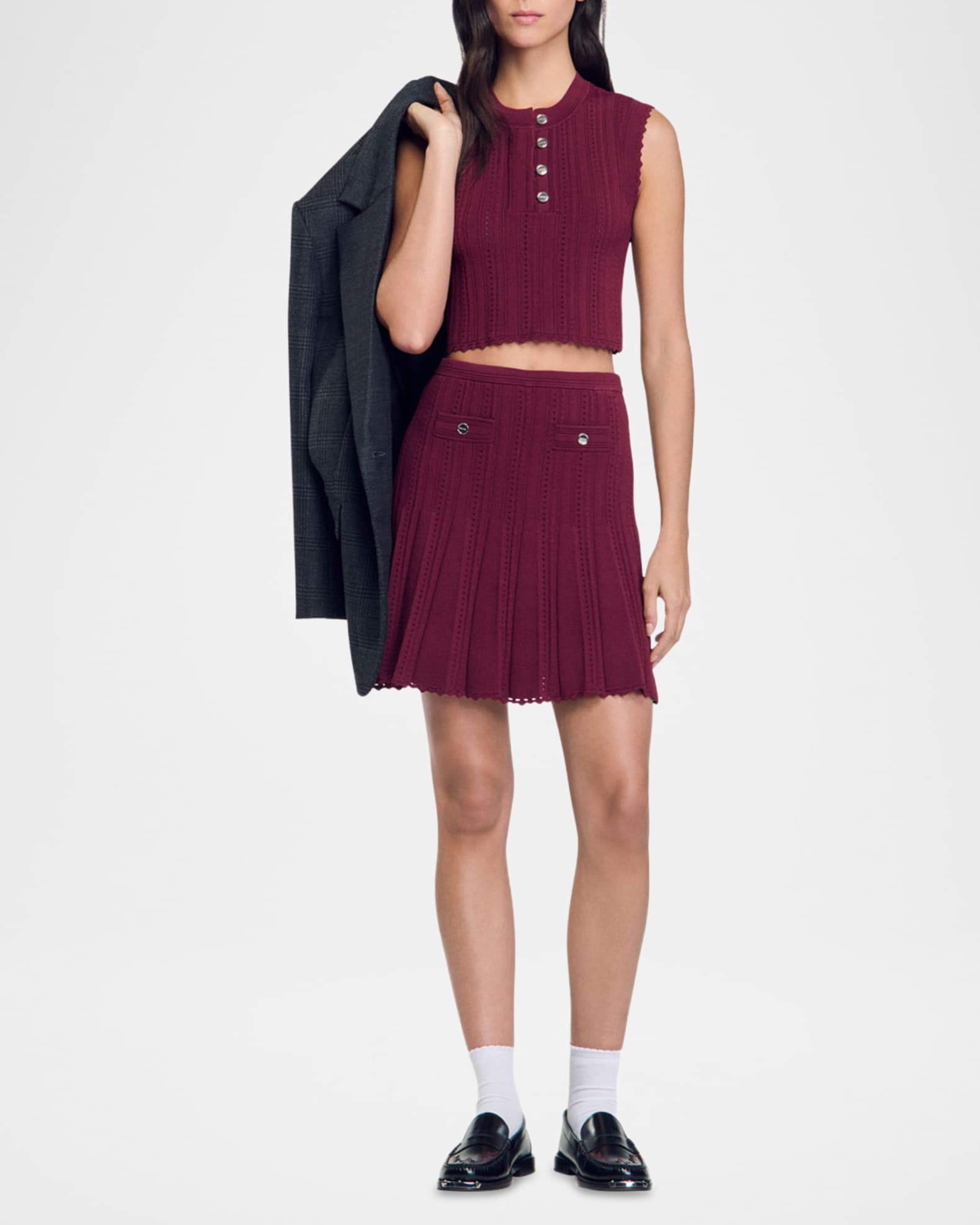 Sandro pleated-skirt metallic knitted dress outlet
