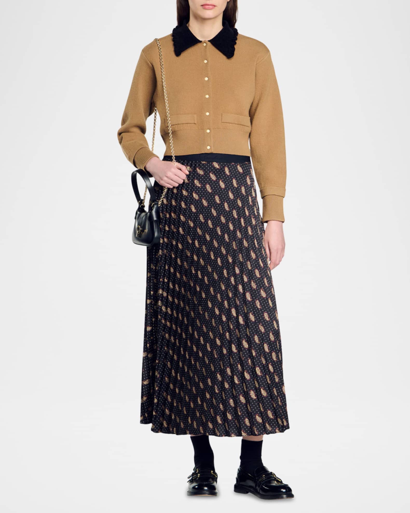 Sandro Helena Pleated Paisley Midi Skirt Neiman Marcus