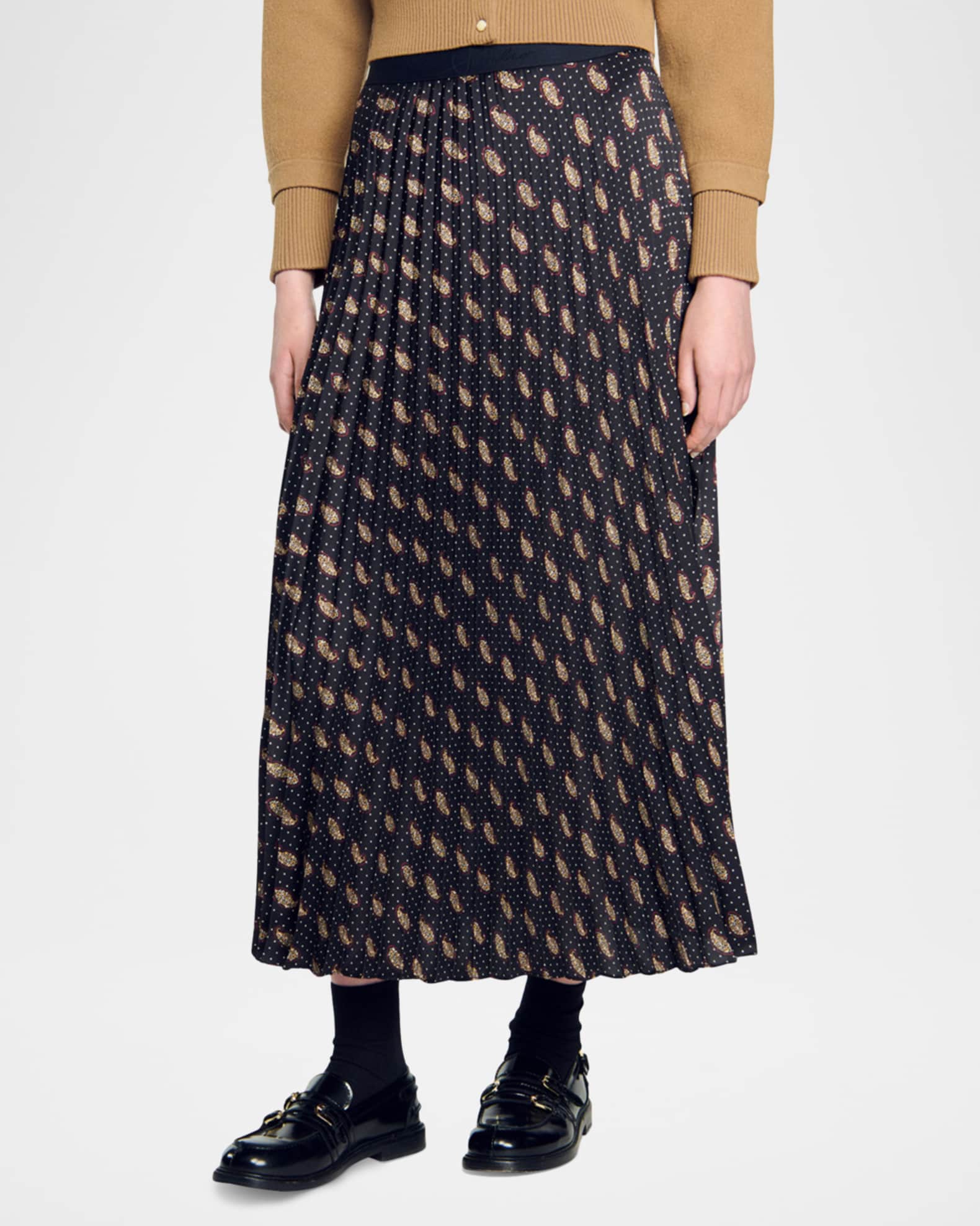 Sandro Helena Pleated Paisley Midi Skirt Neiman Marcus