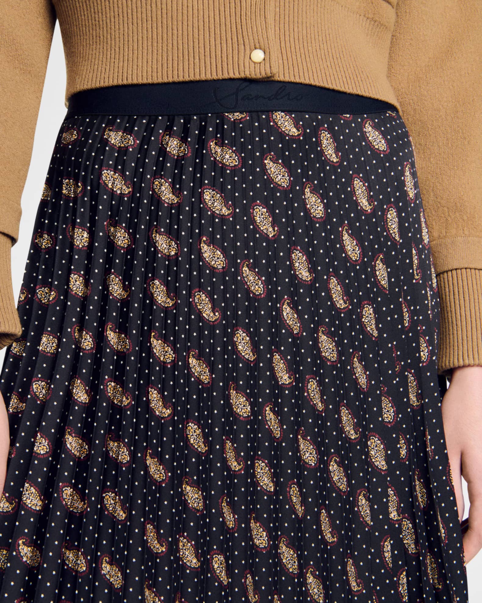 Sandro Helena Pleated Paisley Midi Skirt Neiman Marcus