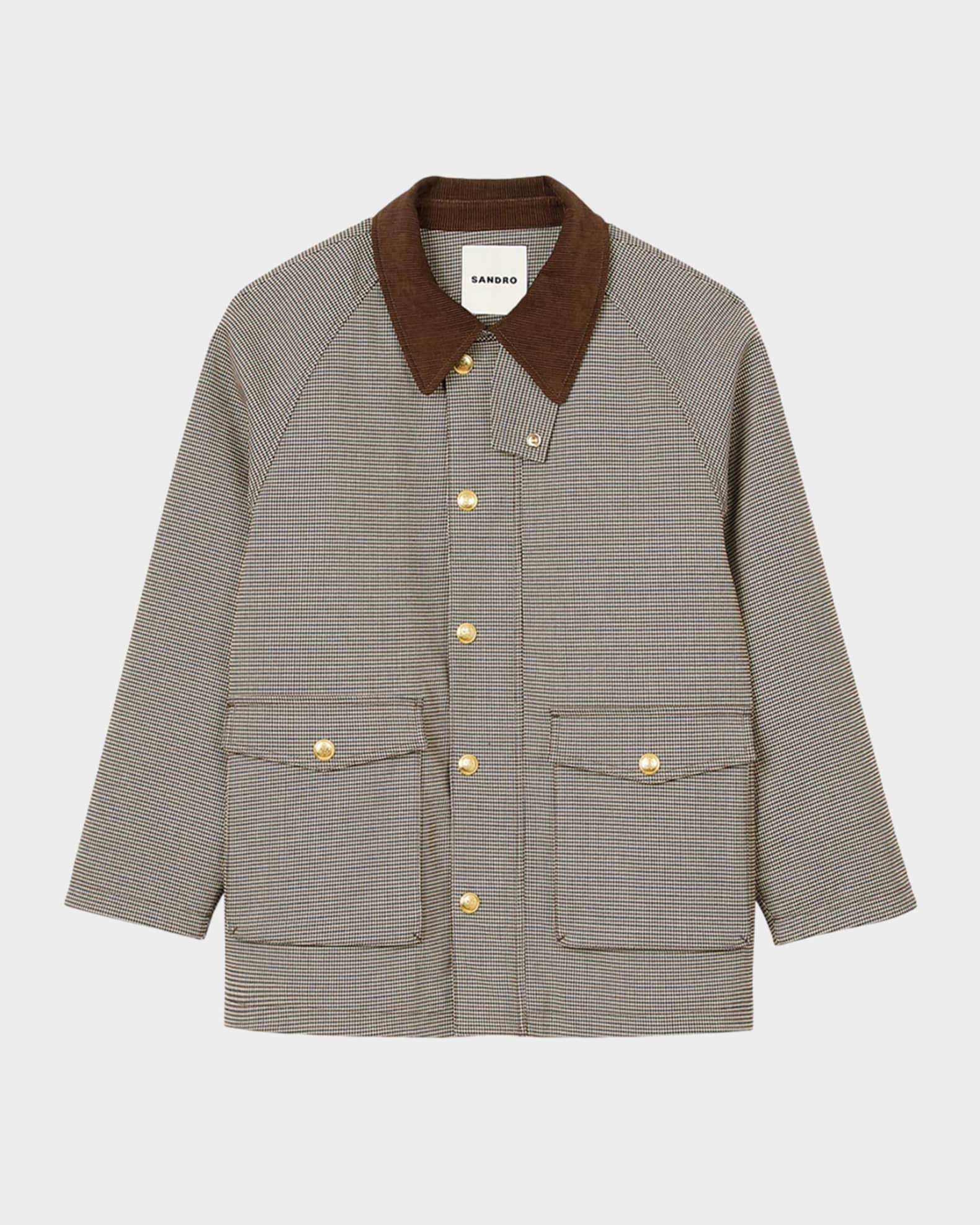 Check coat with guaranteed velvet collar