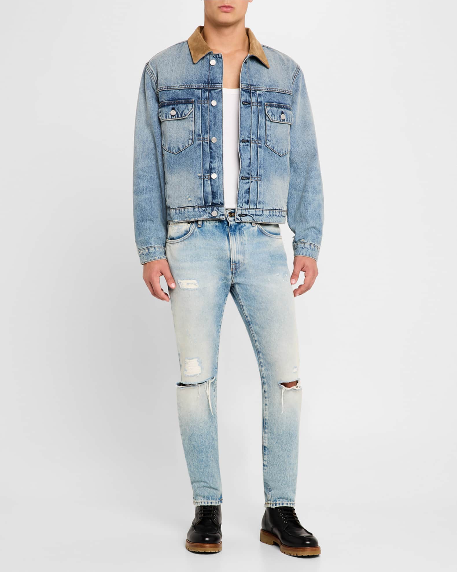 Men's Denim Jacket with Suede Collar 1