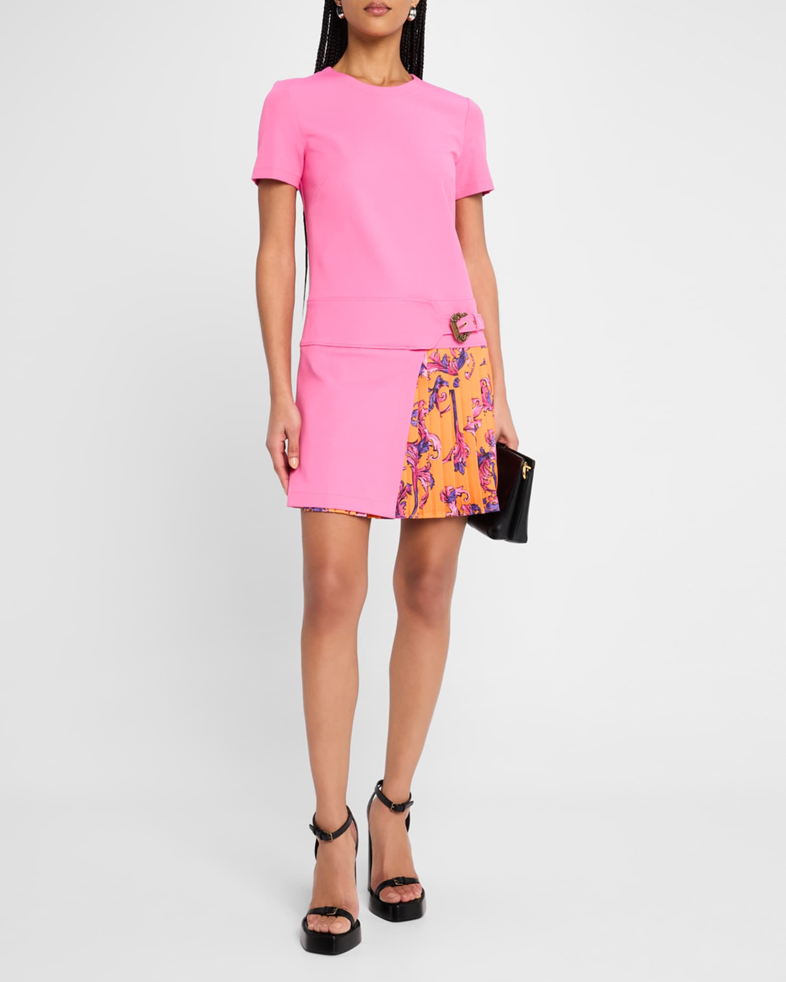 Short-Sleeve Pleated Barocco Mini Dress 1