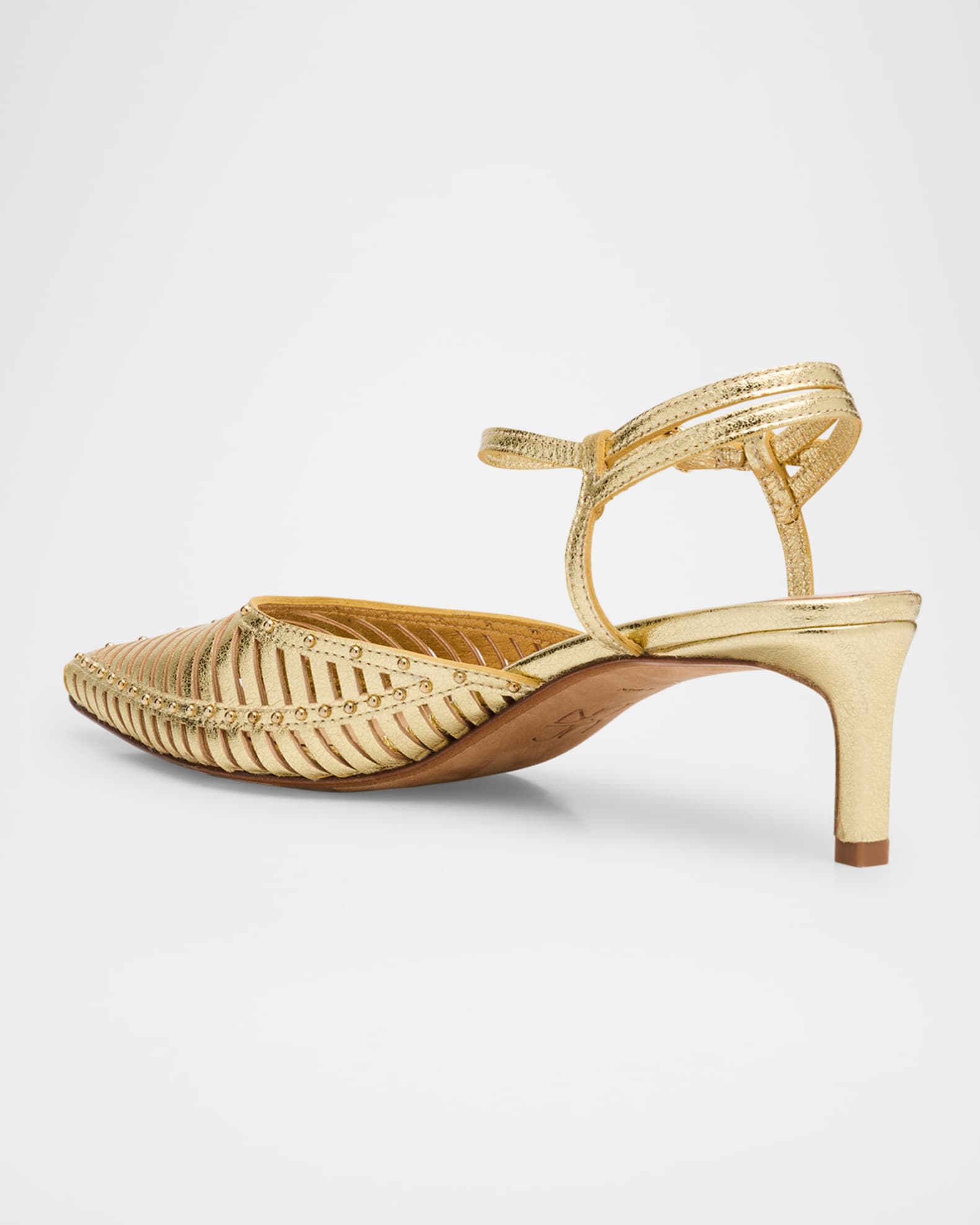 Ulla Johnson Francine Metallic Leather Cage Kitten Heels Neiman Marcus