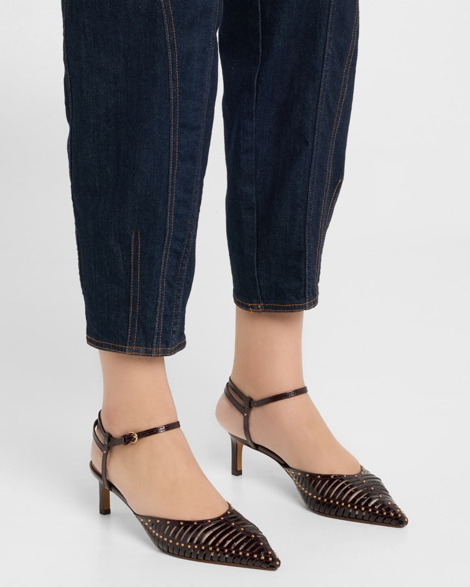 Francine Caged Leather Ankle-Strap Pumps 1