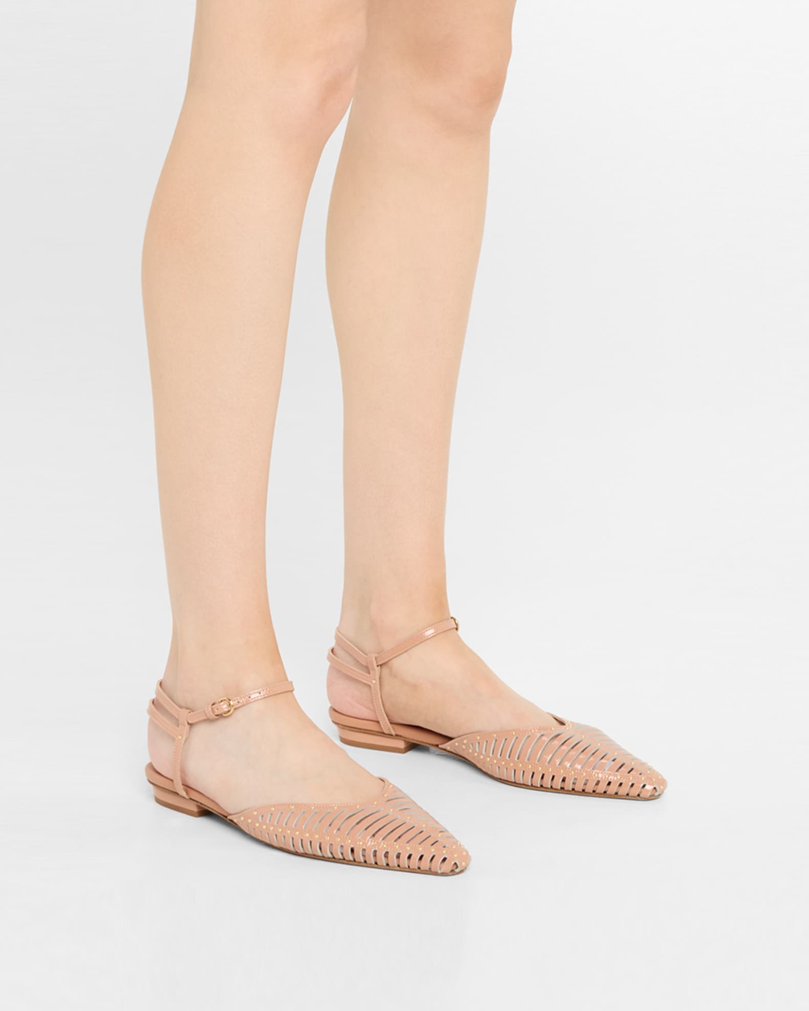 Violette Caged Leather Ankle-Strap Ballerina Flats - Thumbnail 2