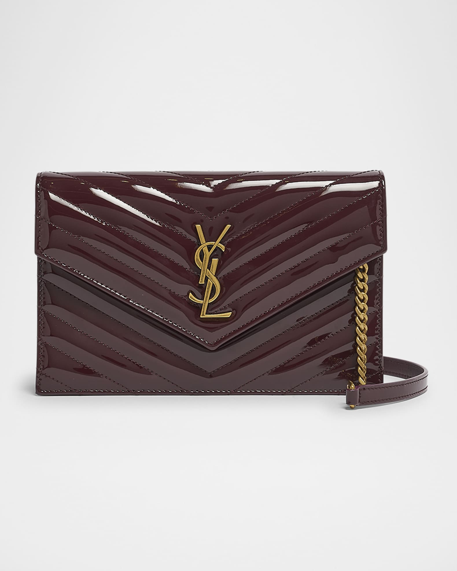 Saint Laurent YSL Envelope Wallet on Chain in Quilted Patent Leather Neiman Marcus