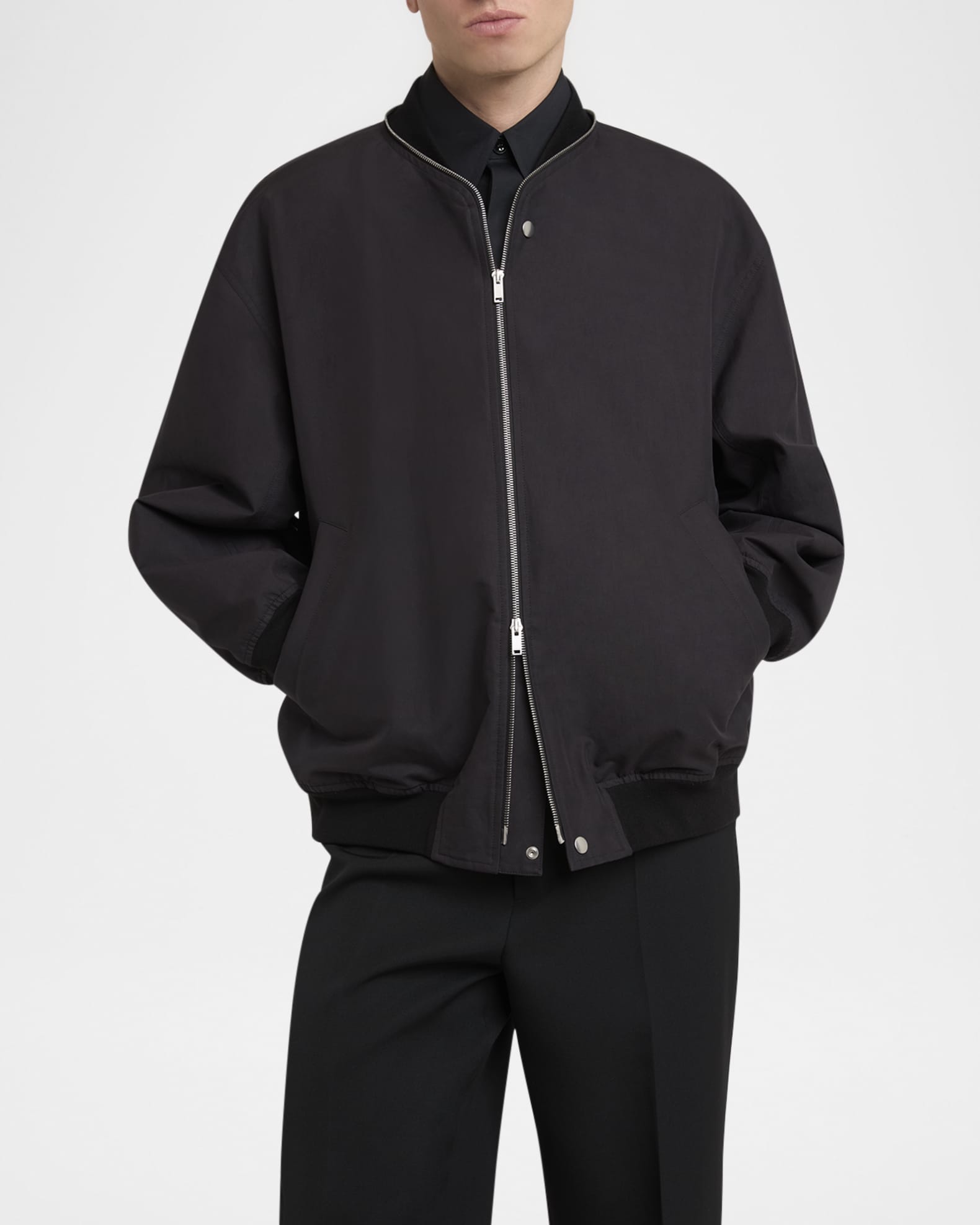 Jil Sander Men's Boxy Nylon Zip Jacket | Neiman Marcus