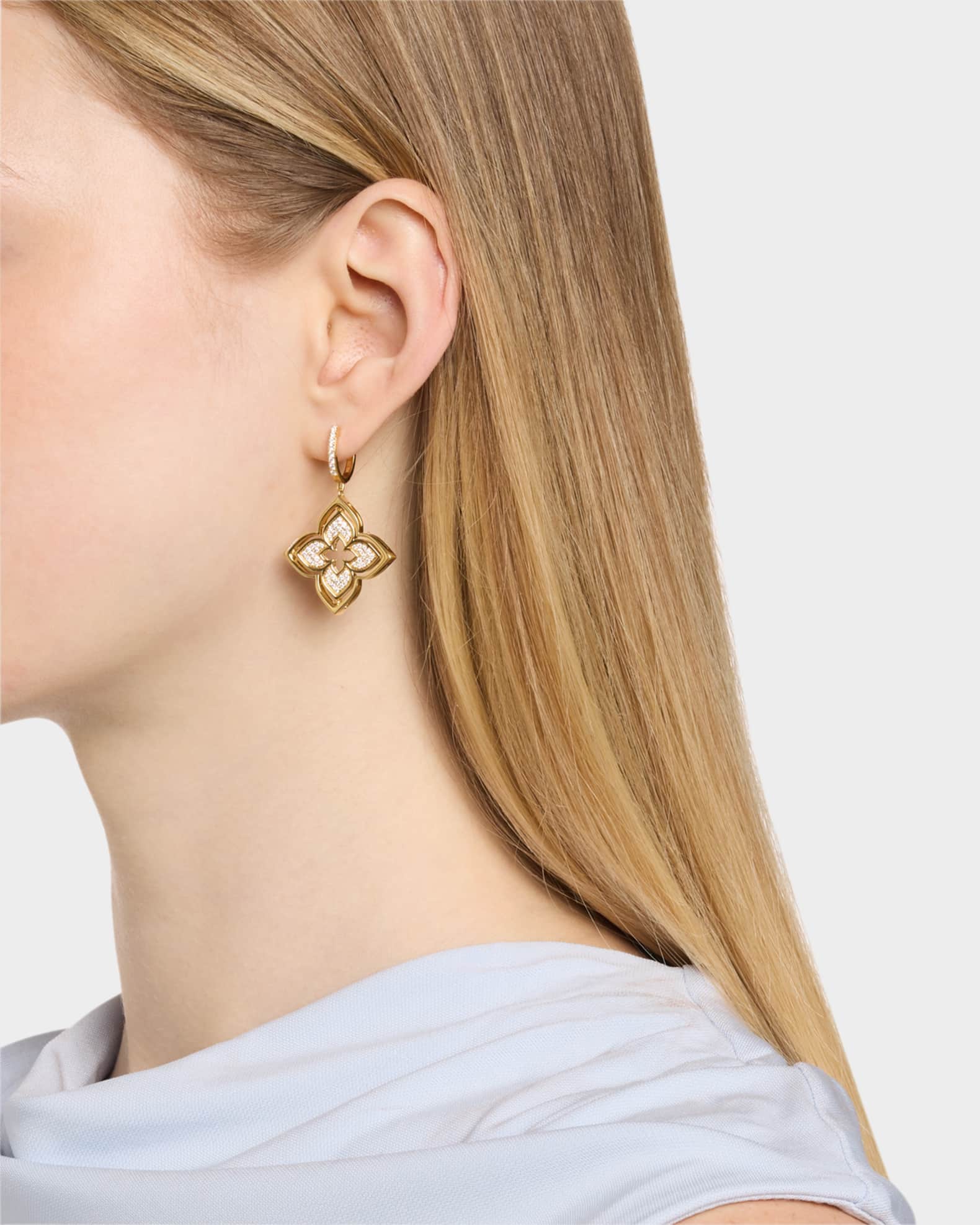 18K Yellow Gold Diamond Pave and Mother-of-Pearl Venetian Princess Pirouette Earrings 1