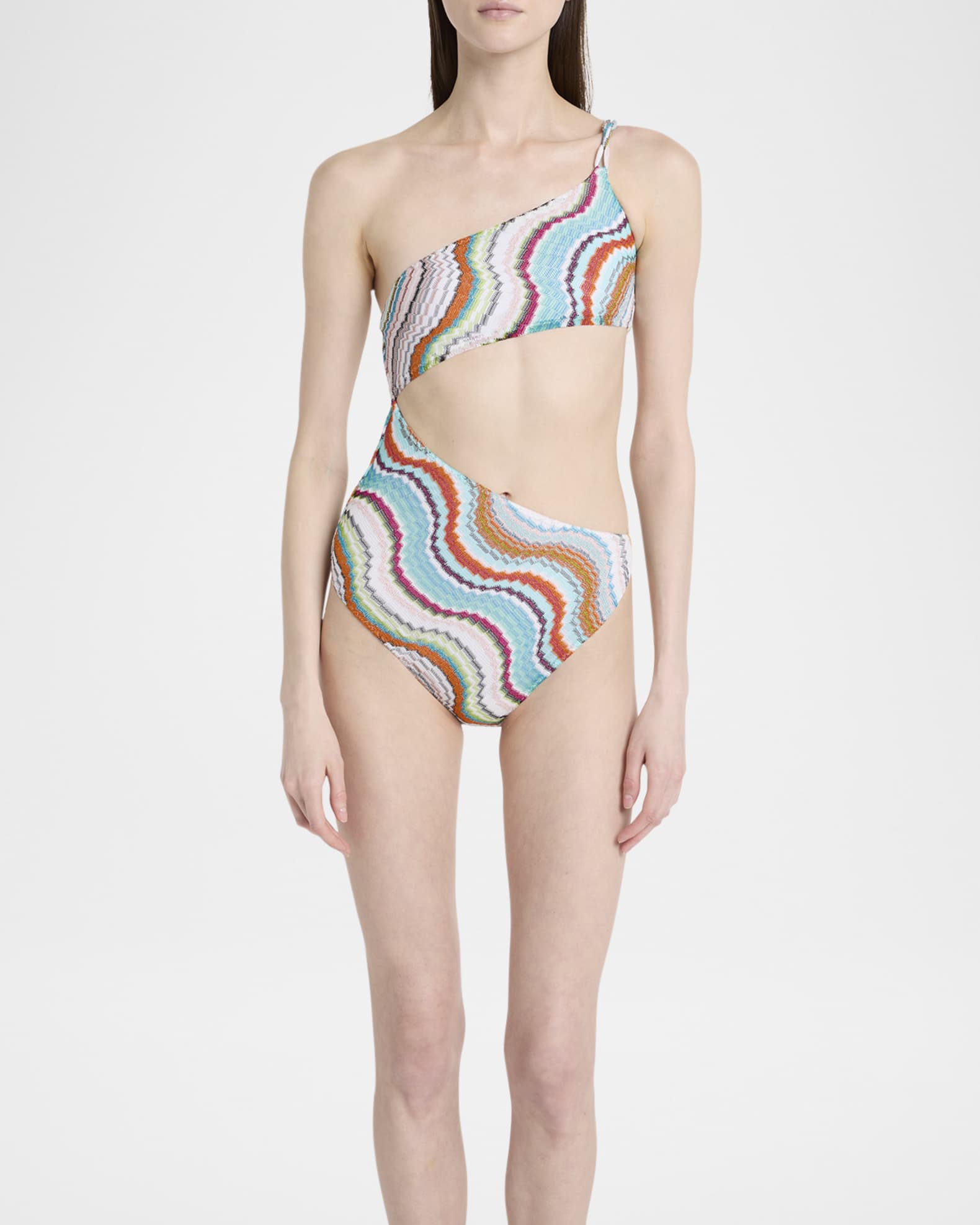 Multicolor Wave Asymmetric Cutout One-Piece Swimsuit 1