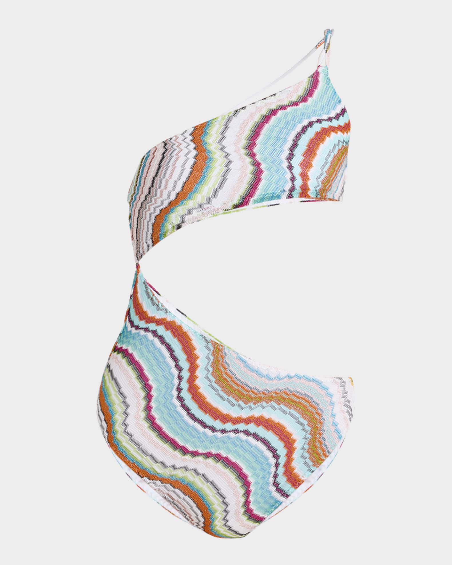 Multicolor Wave Asymmetric Cutout One-Piece Swimsuit 0