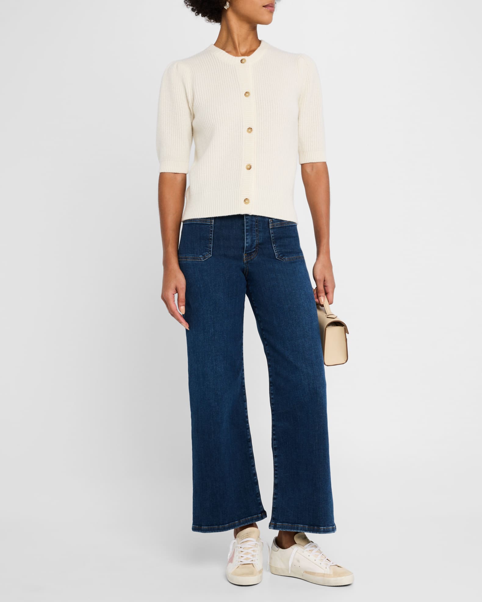FRAME Shrunken Short-Sleeve Cardigan | Neiman Marcus