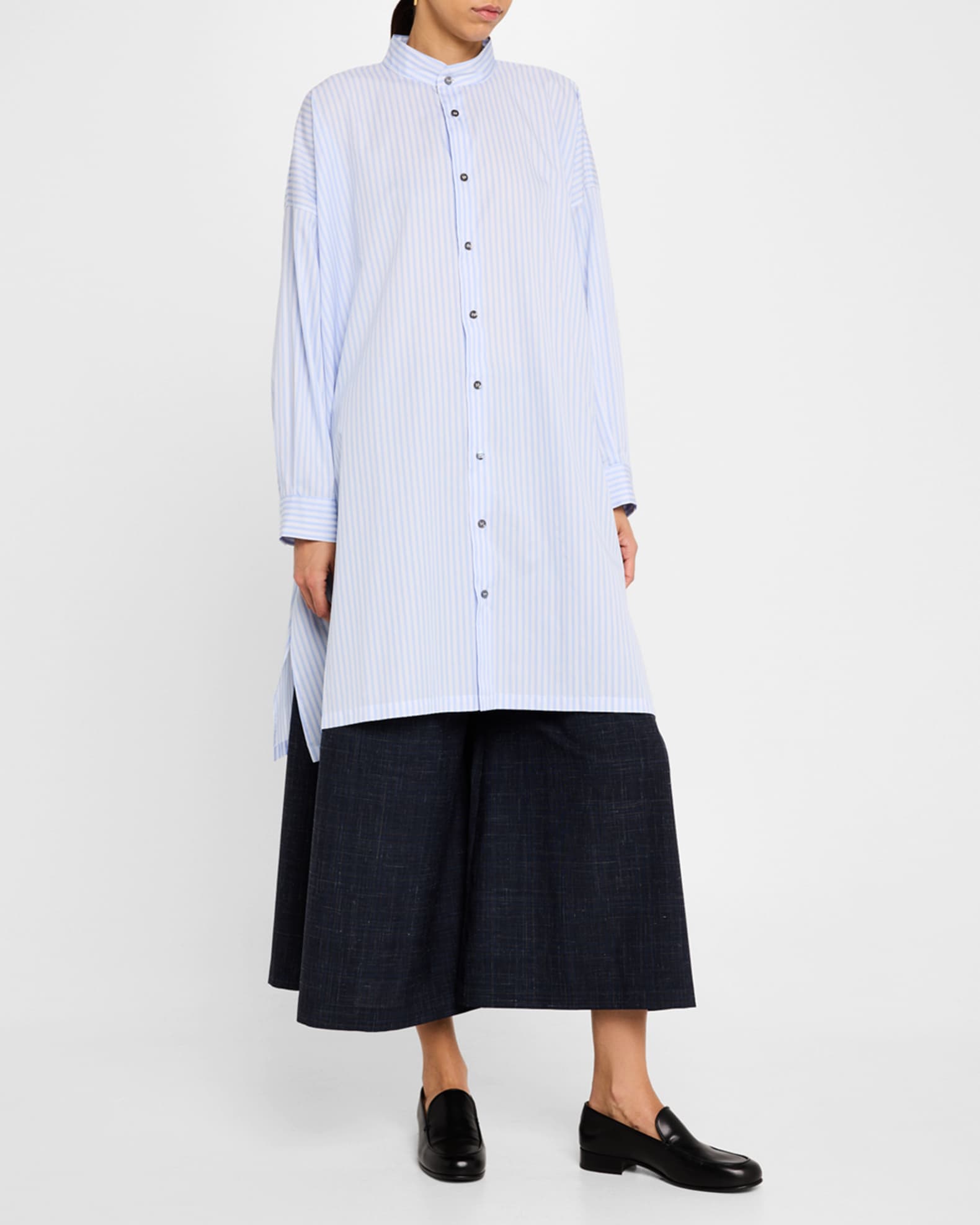 eskandar シャツ Eskandar Wide A-Line Collarless Shirt With Slits (Very Long