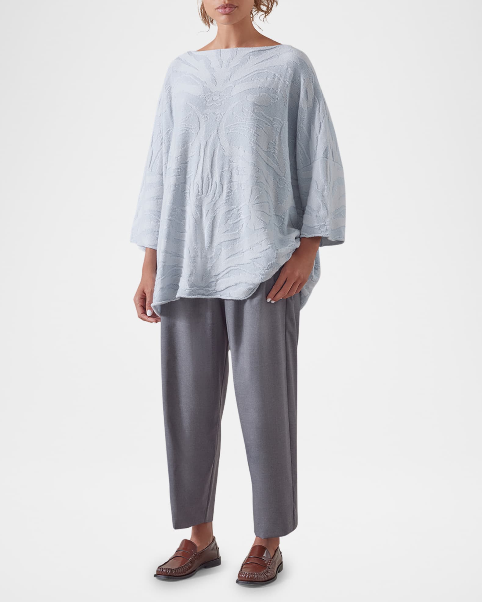 Square 3/4 Sleeve Cashmere Top (Long Length) - Thumbnail 2