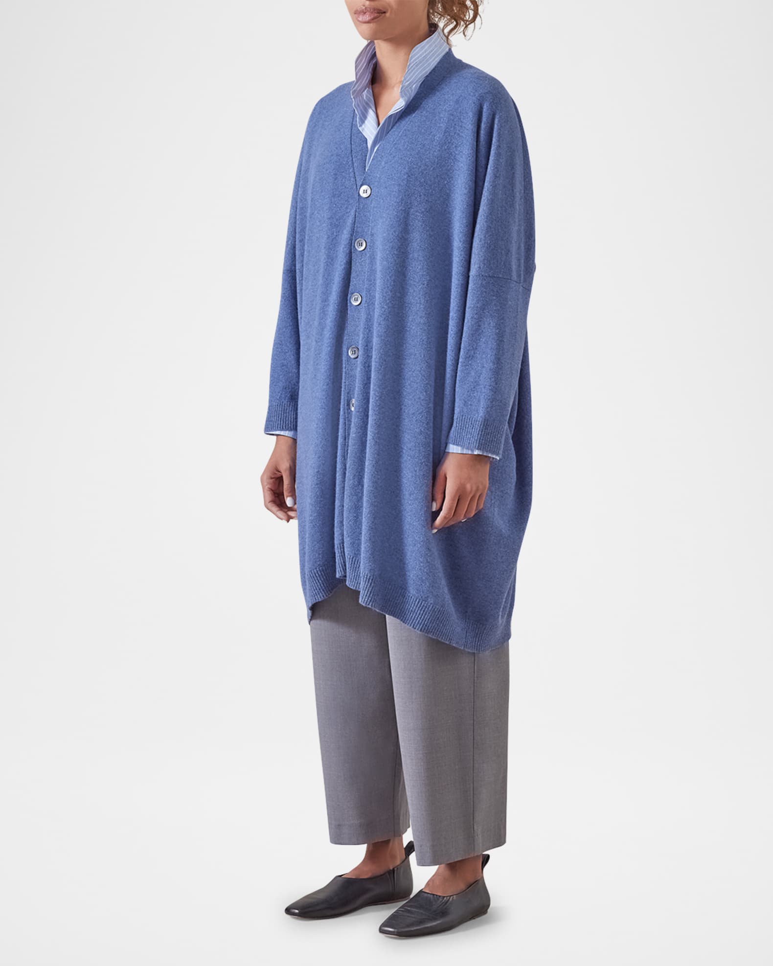 Extra Wide V-Neck Cashmere Cardigan - Thumbnail 2