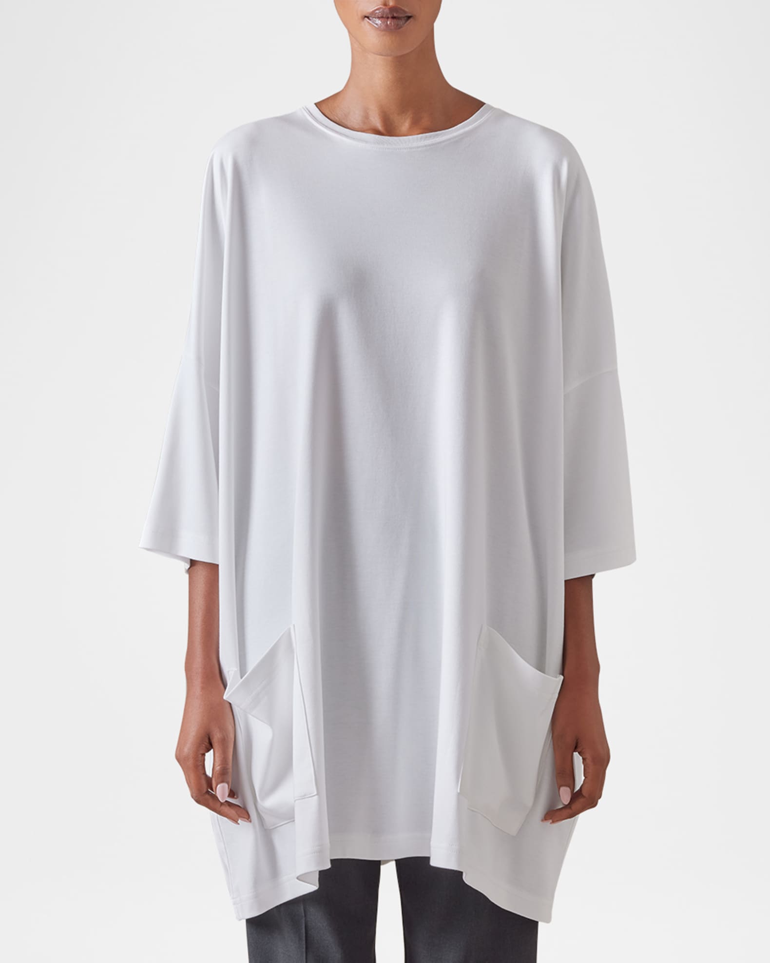 Sloped-Shoulder Round-Neck Poncho (Long Plus Length) 1