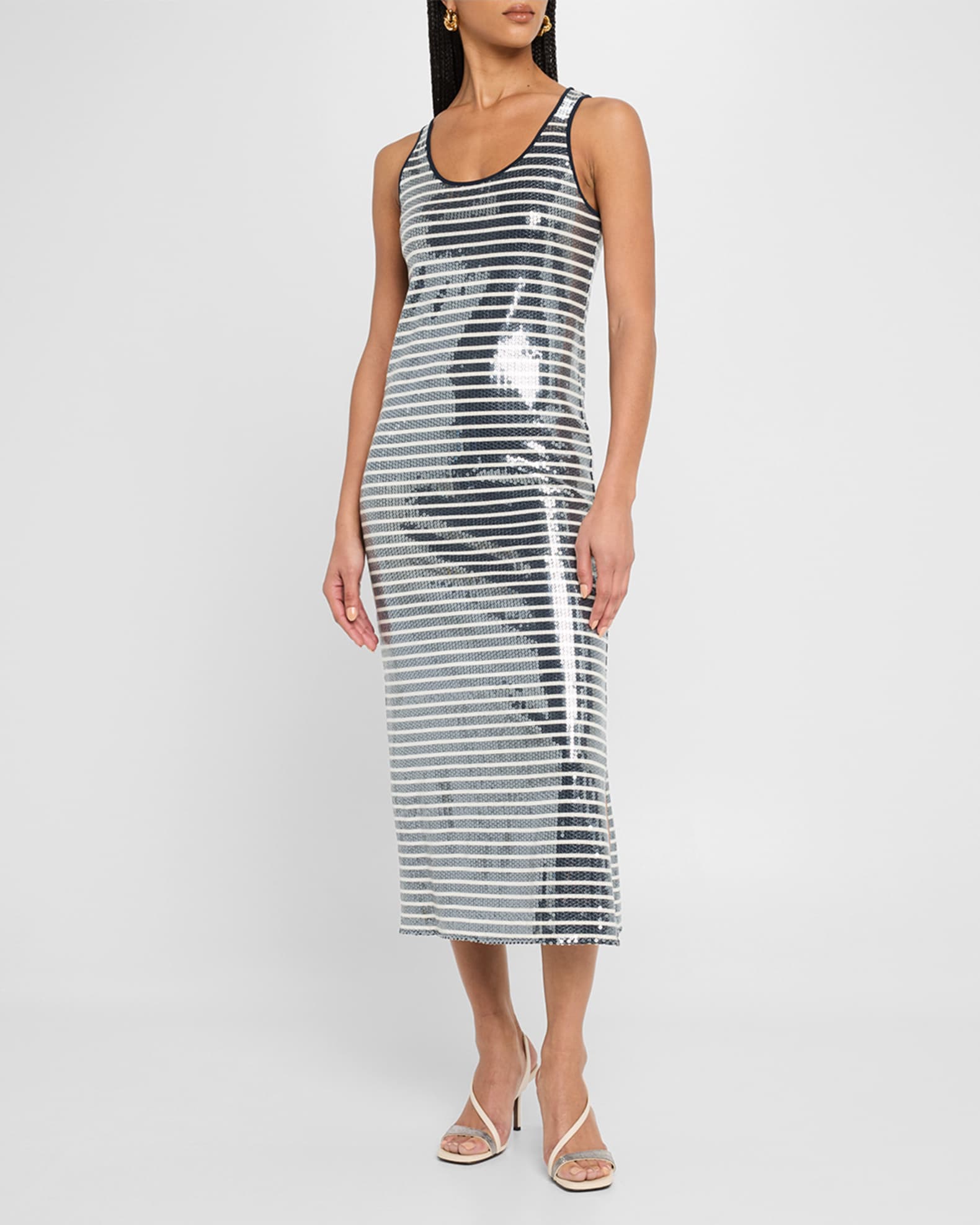 Marella Beati Striped Sequin Midi Dress | Neiman Marcus