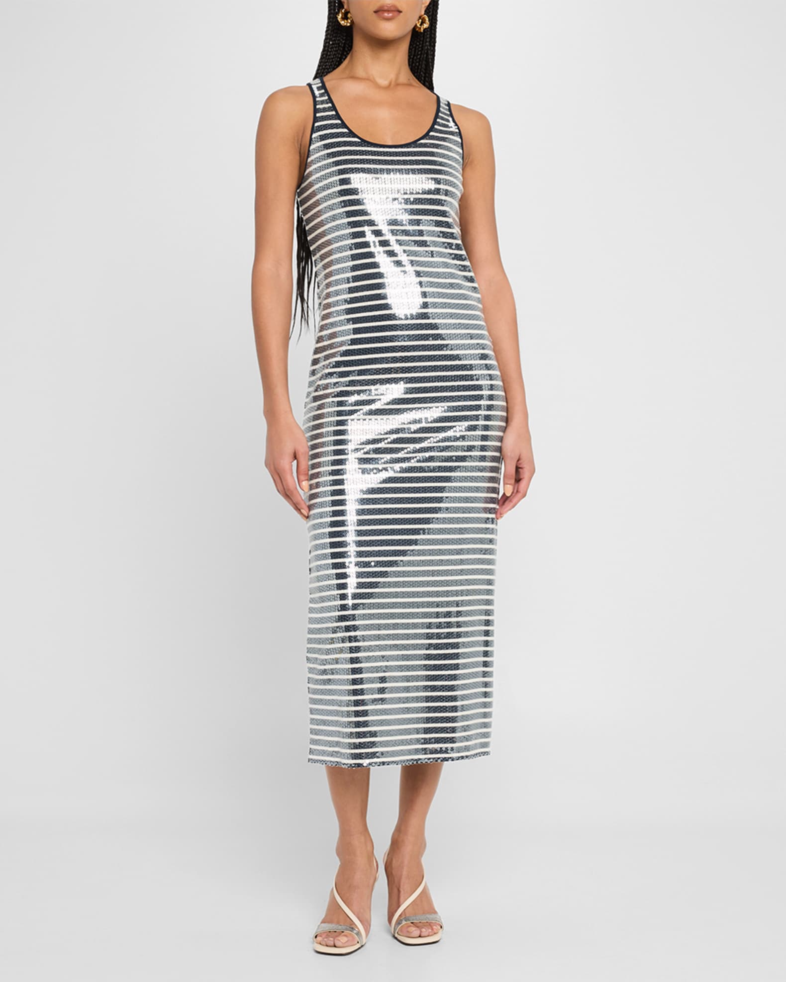 Marella Beati Striped Sequin Midi Dress | Neiman Marcus