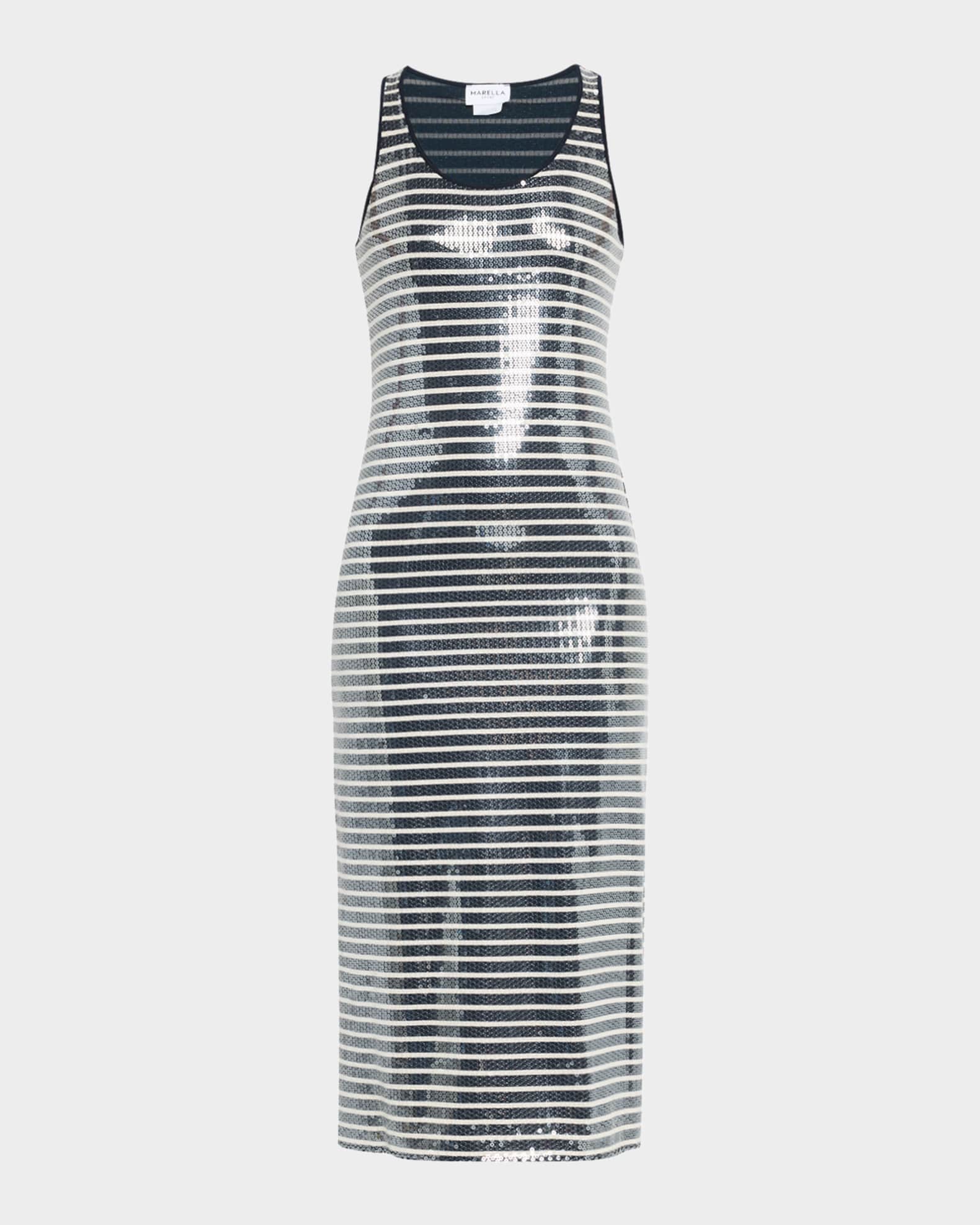 Marella Beati Striped Sequin Midi Dress | Neiman Marcus